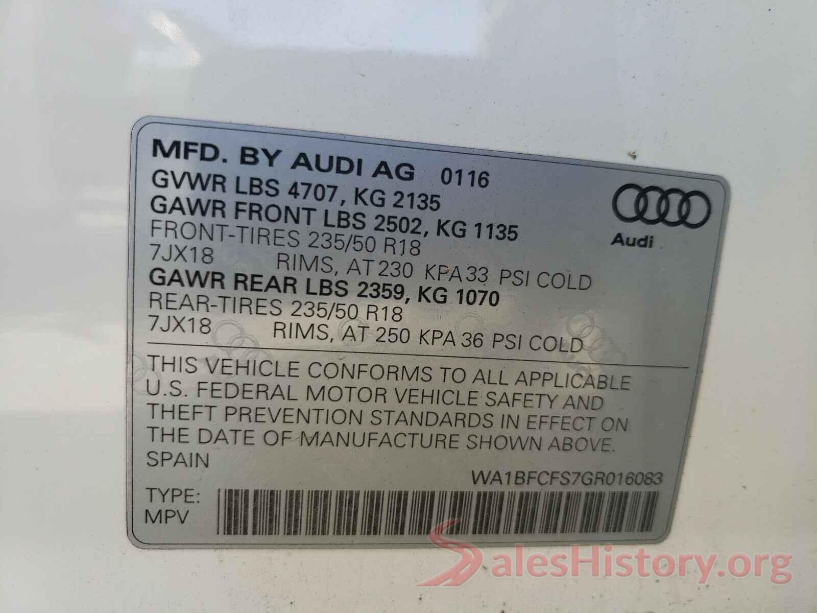 WA1BFCFS7GR016083 2016 AUDI Q3