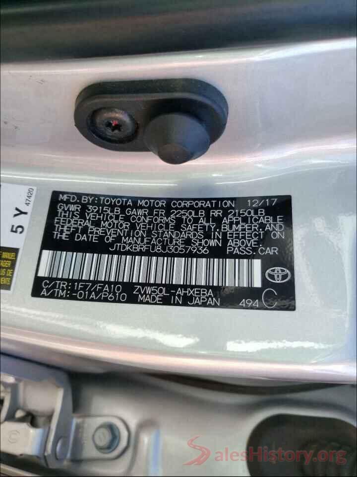 JTDKBRFU8J3057936 2018 TOYOTA PRIUS