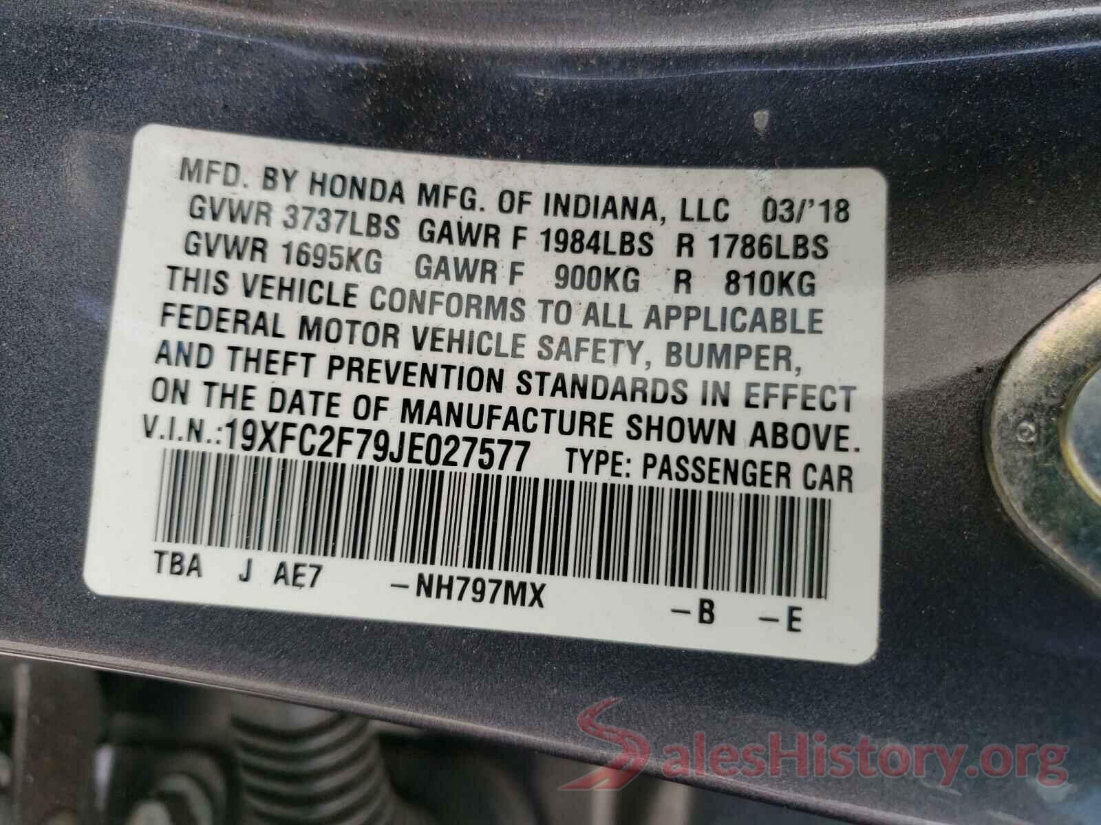 19XFC2F79JE027577 2018 HONDA CIVIC