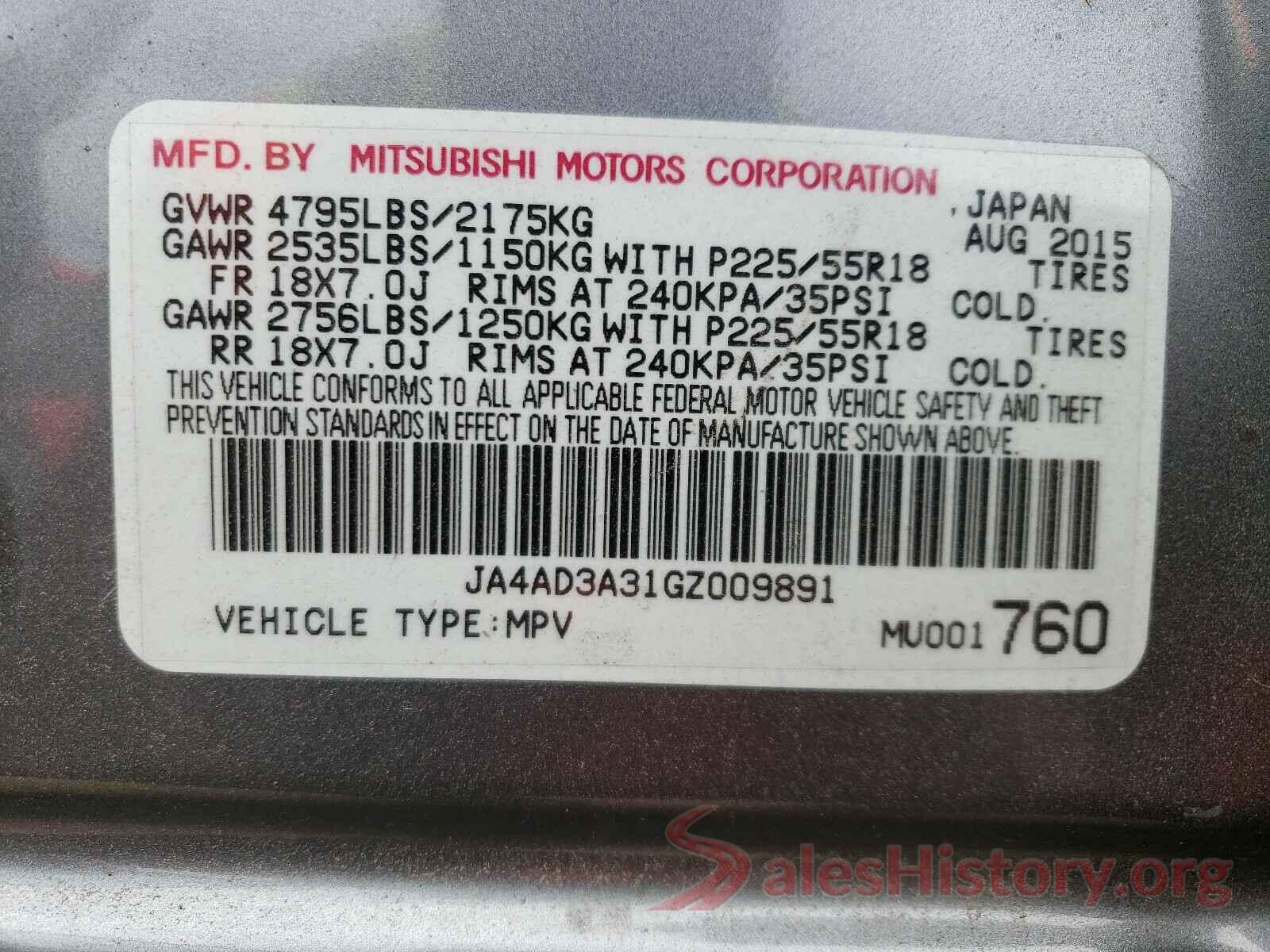 JA4AD3A31GZ009891 2016 MITSUBISHI OUTLANDER