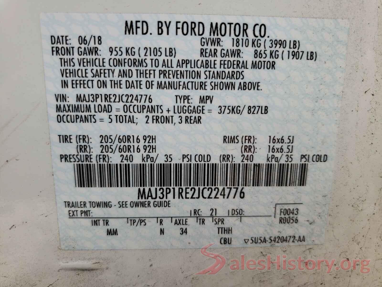 MAJ3P1RE2JC224776 2018 FORD ALL OTHER