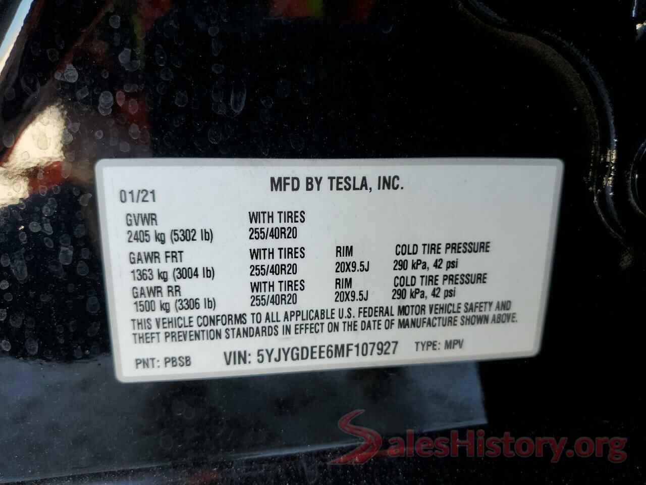 5YJYGDEE6MF107927 2021 TESLA MODEL Y