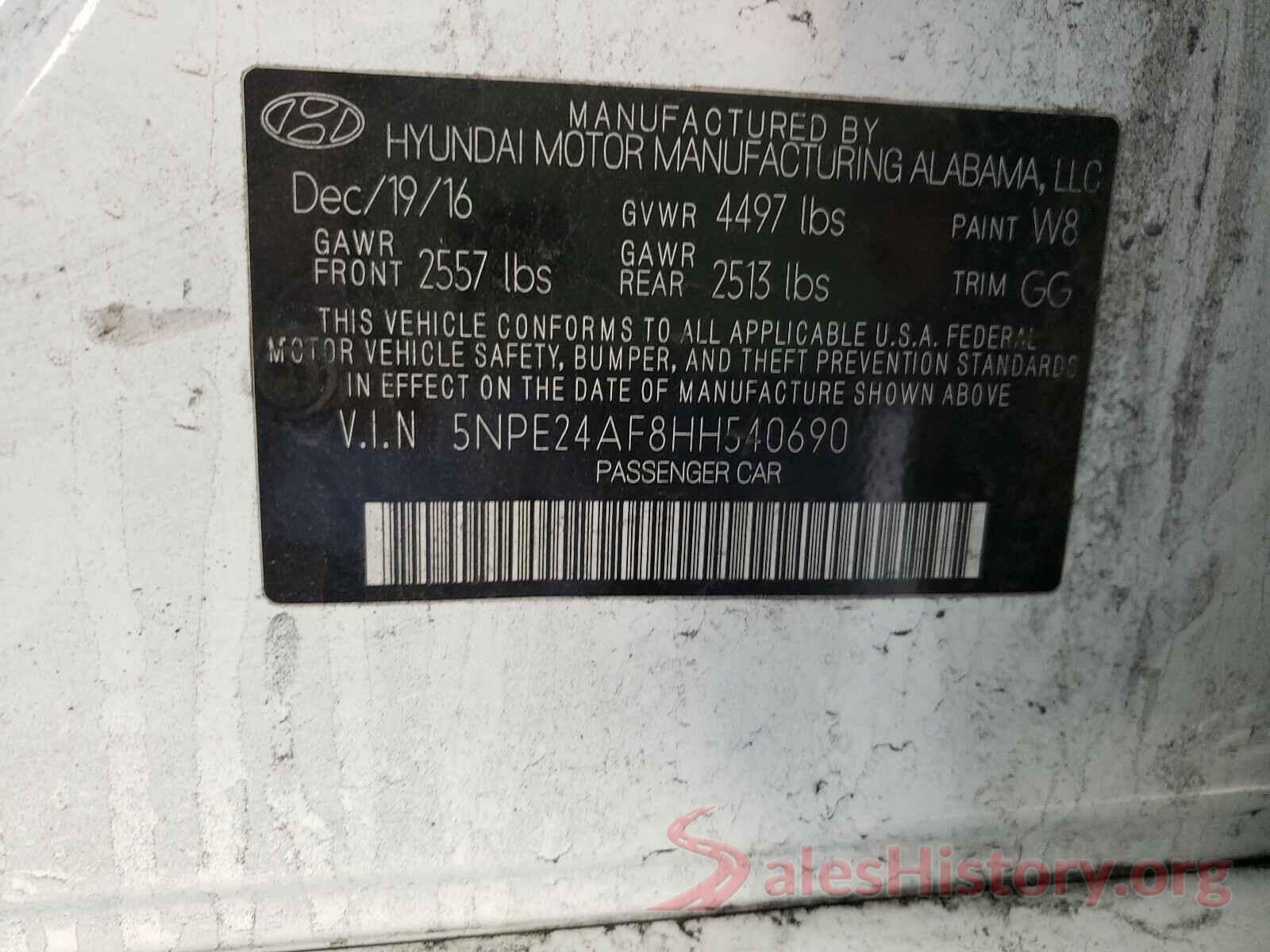 5NPE24AF8HH540690 2017 HYUNDAI SONATA