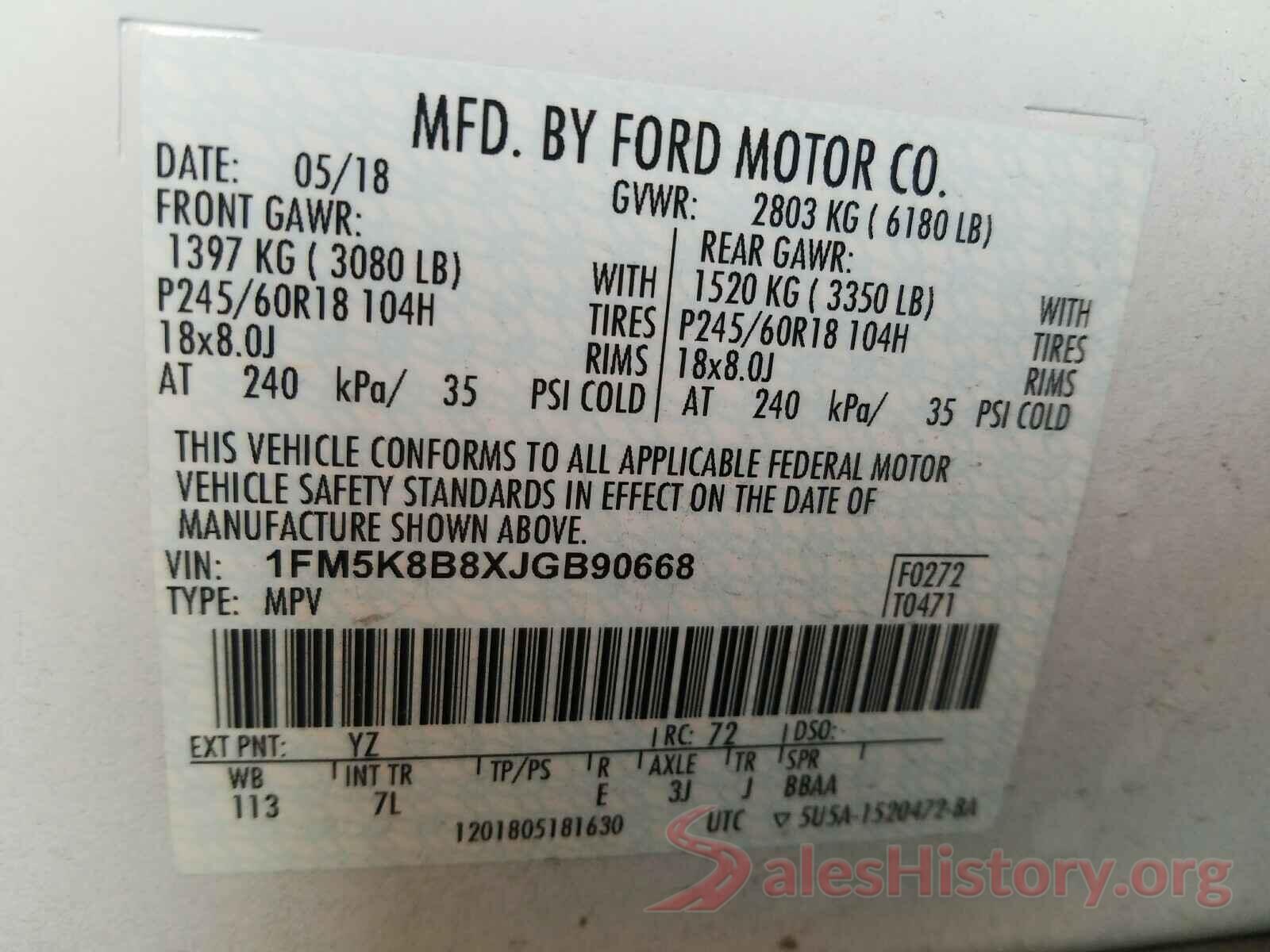 1FM5K8B8XJGB90668 2018 FORD EXPLORER