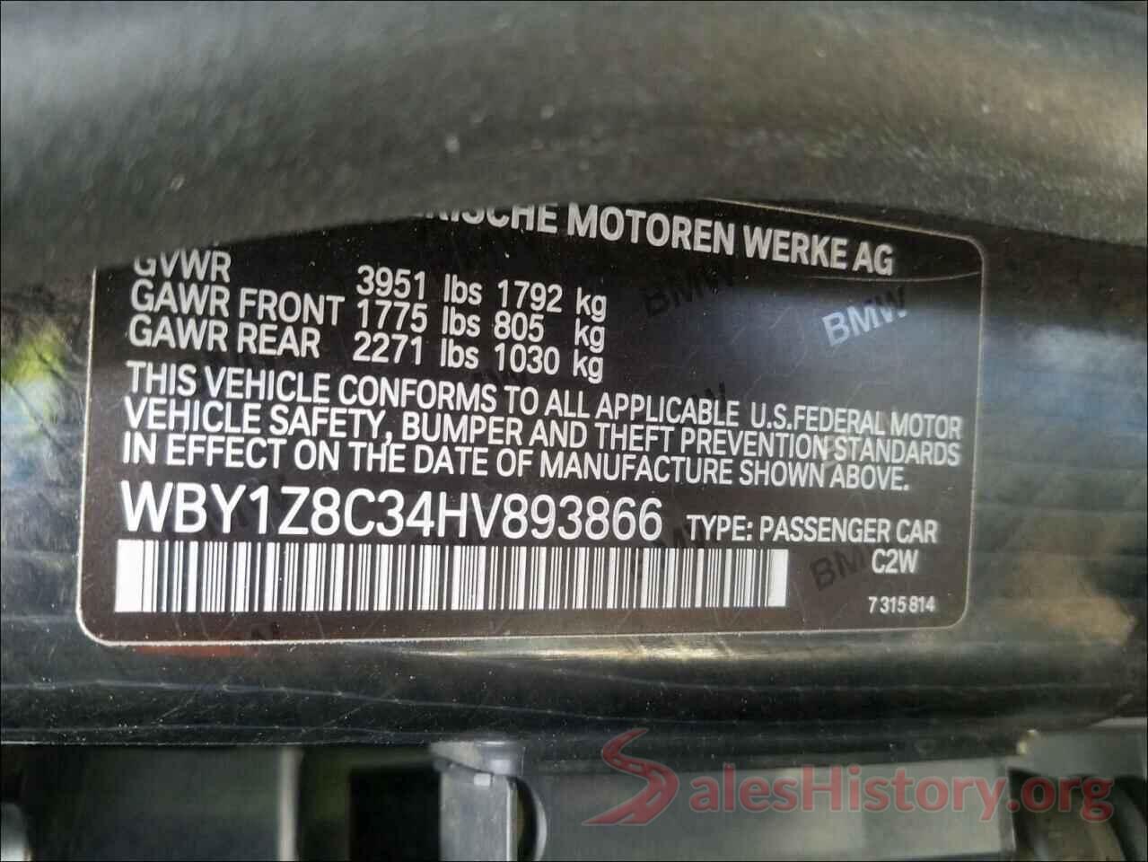 WBY1Z8C34HV893866 2017 BMW I SERIES