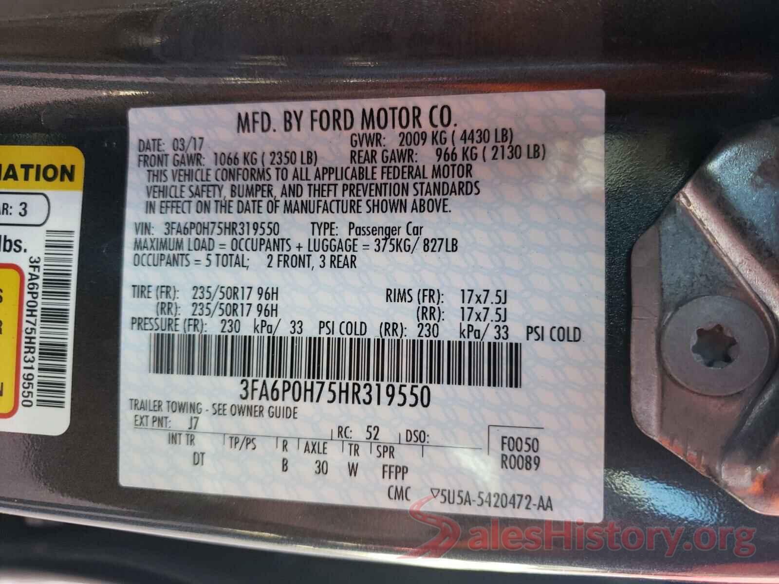 3FA6P0H75HR319550 2017 FORD FUSION