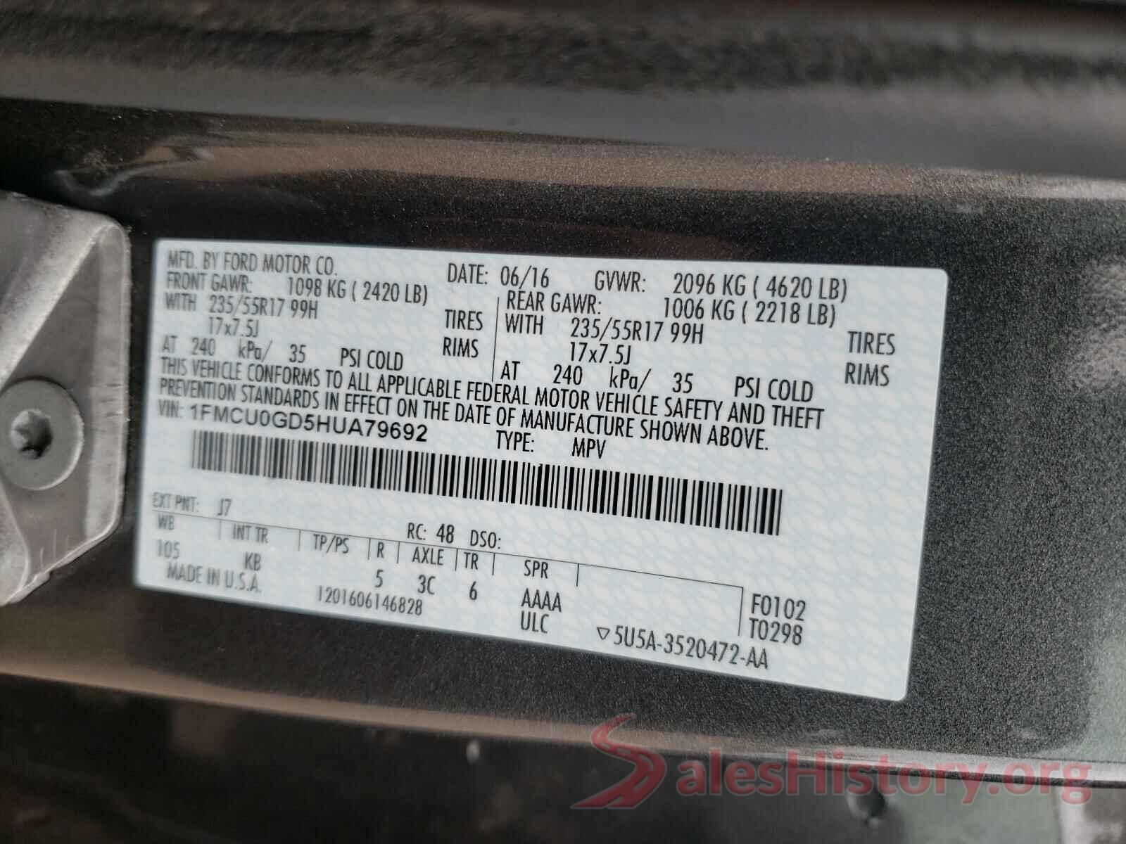 1FMCU0GD5HUA79692 2017 FORD ESCAPE