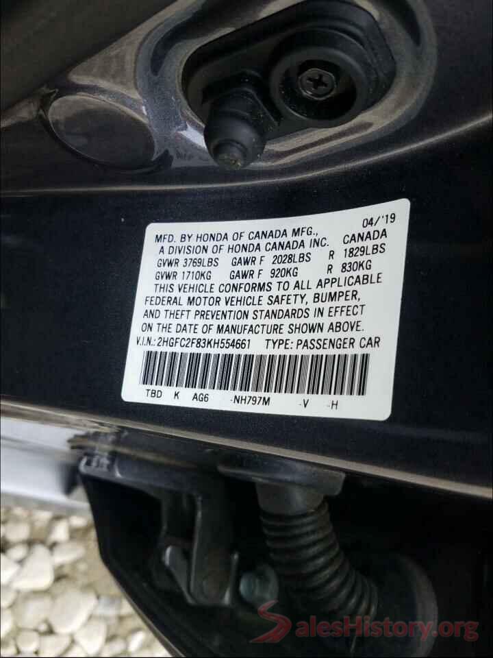 2HGFC2F83KH554661 2019 HONDA CIVIC