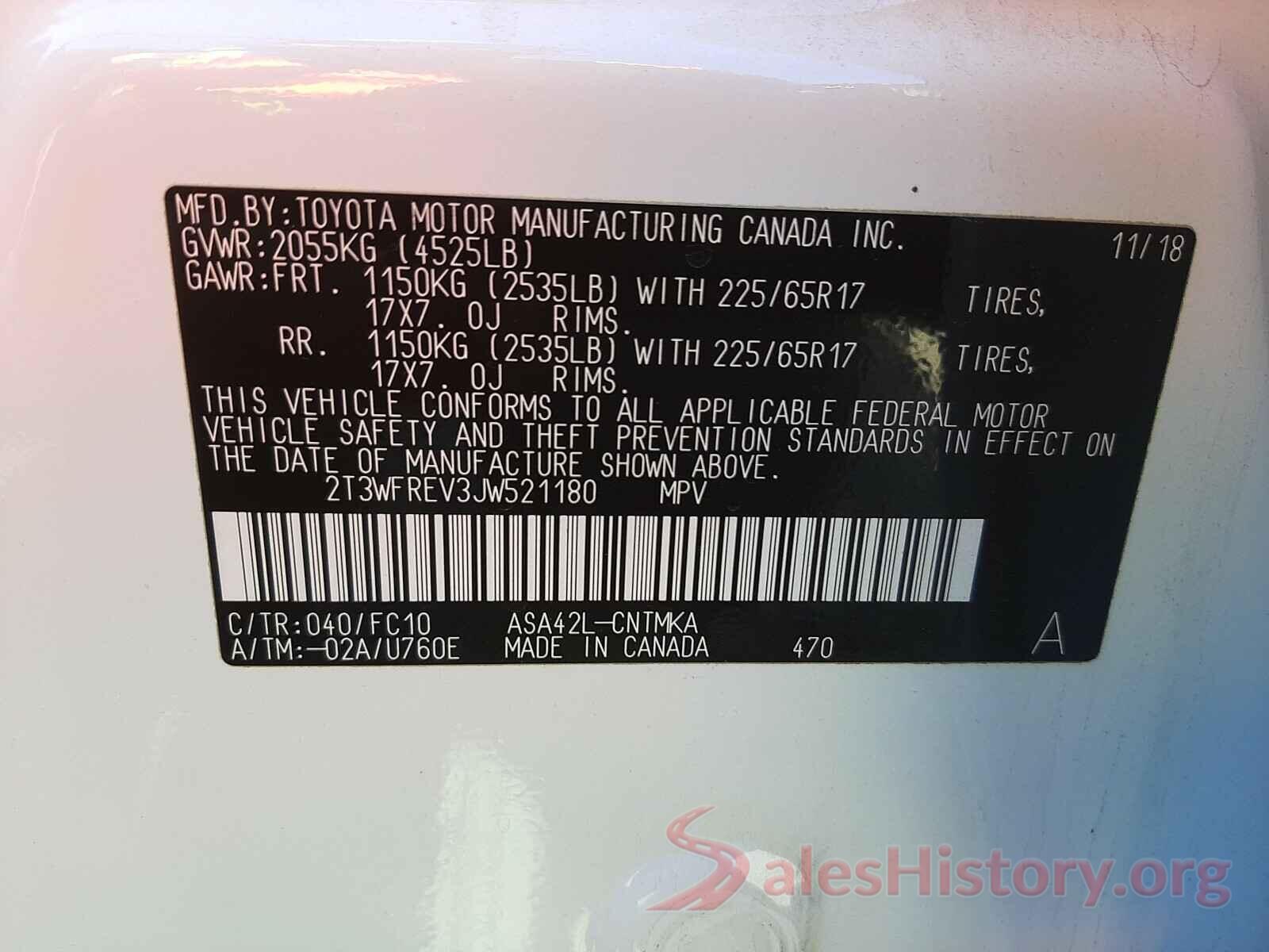 2T3WFREV3JW521180 2018 TOYOTA RAV4