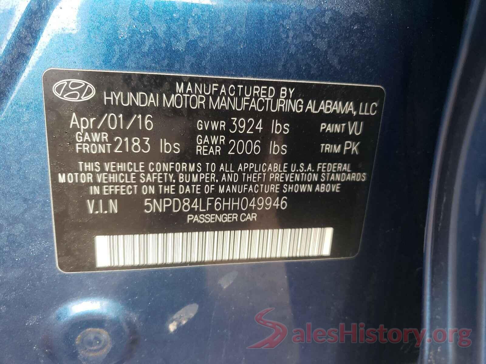 5NPD84LF6HH049946 2017 HYUNDAI ELANTRA