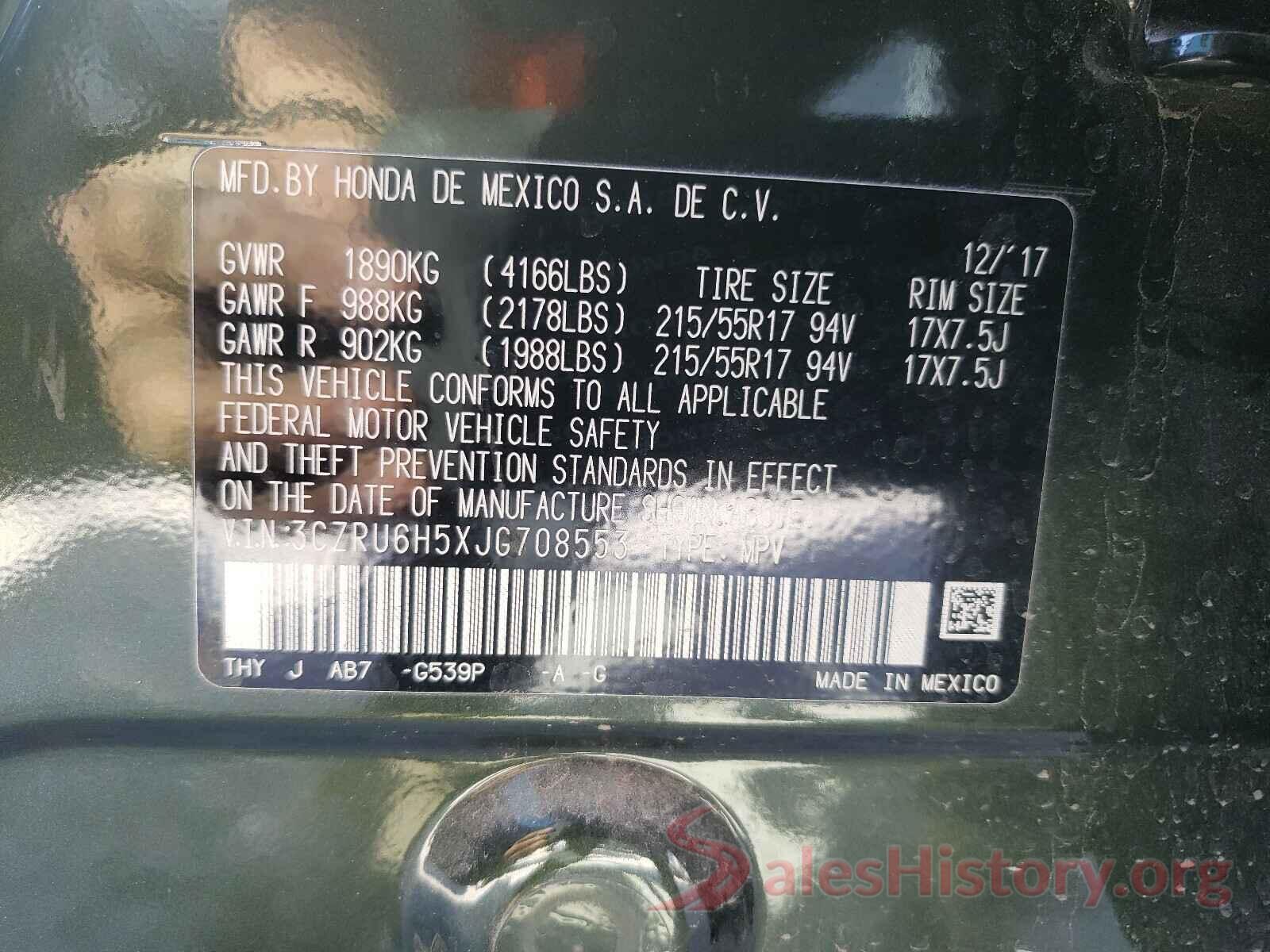 3CZRU6H5XJG708553 2018 HONDA HR-V