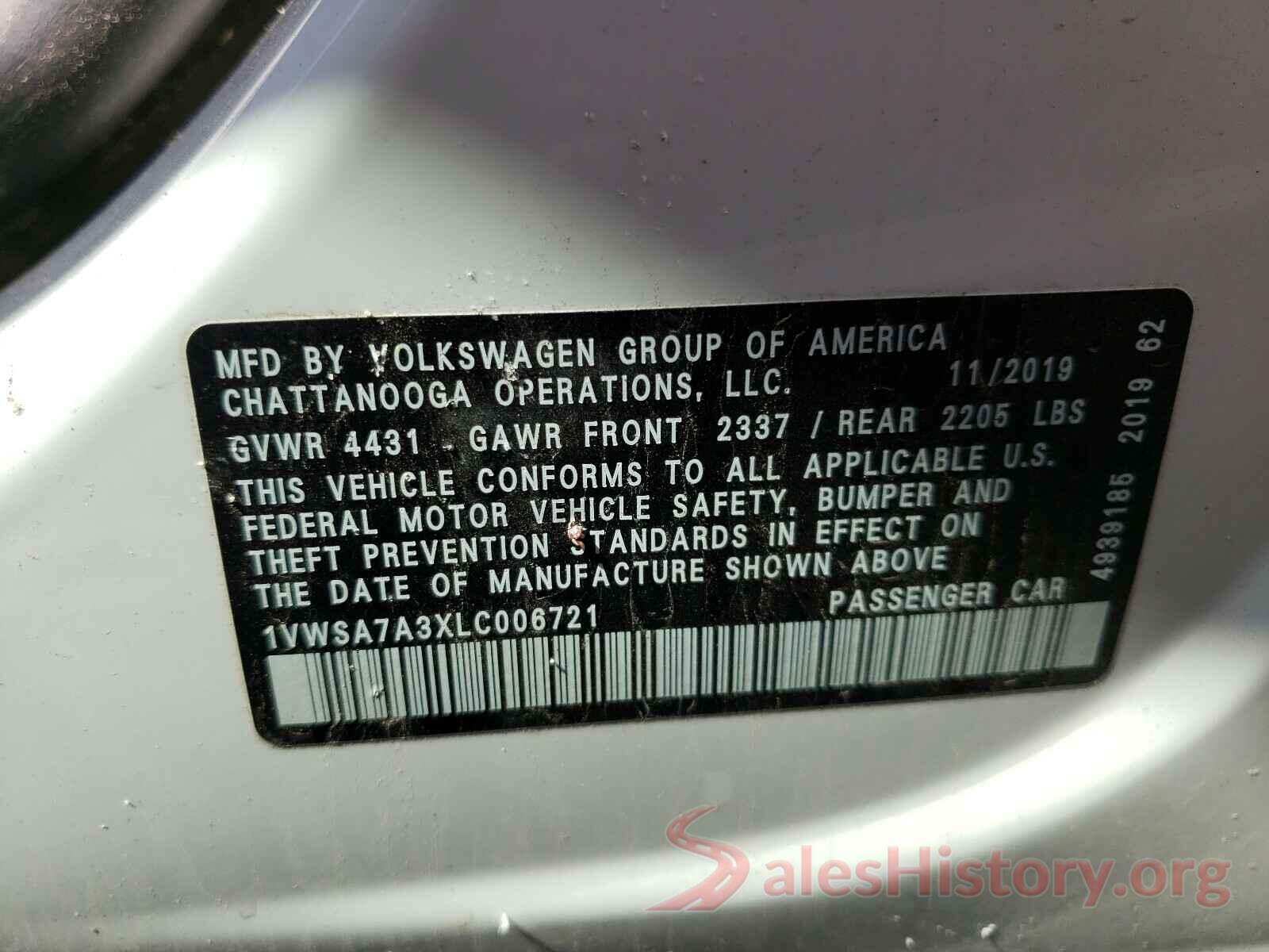 1VWSA7A3XLC006721 2020 VOLKSWAGEN PASSAT