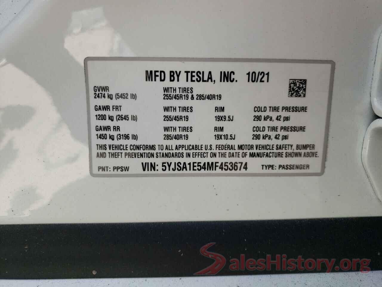 5YJSA1E54MF453674 2021 TESLA MODEL S