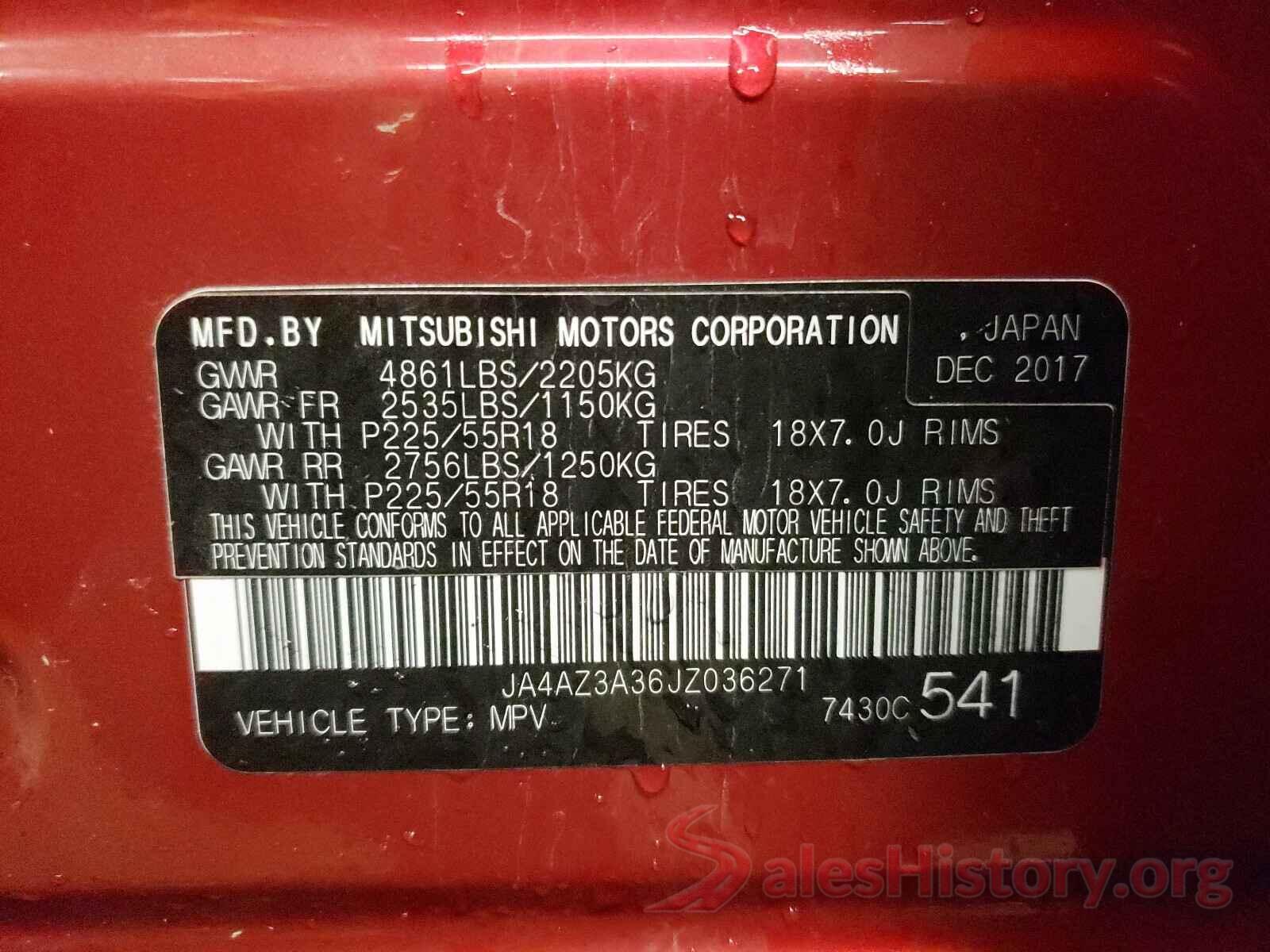 JA4AZ3A36JZ036271 2018 MITSUBISHI OUTLANDER