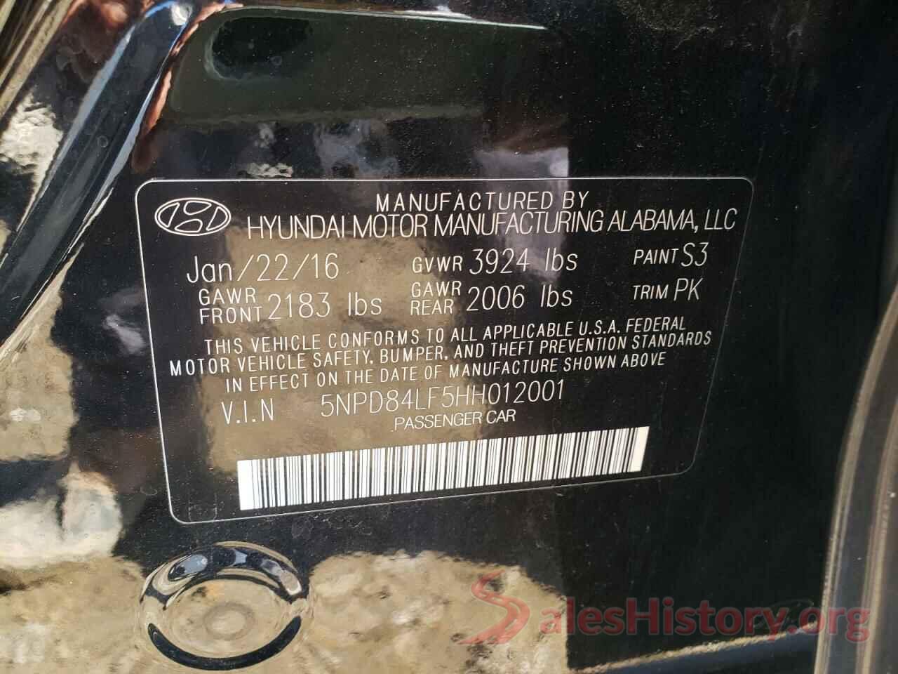 5NPD84LF5HH012001 2017 HYUNDAI ELANTRA