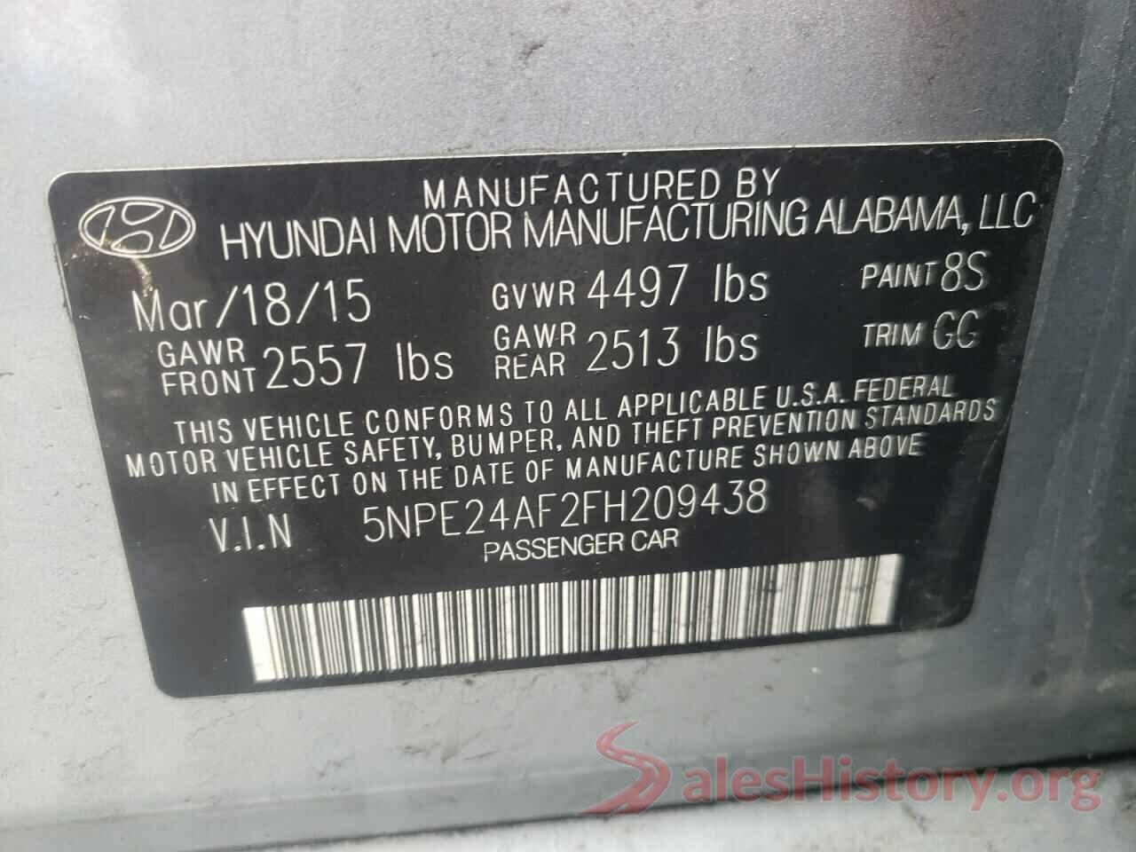 5NPE24AF2FH209438 2015 HYUNDAI SONATA