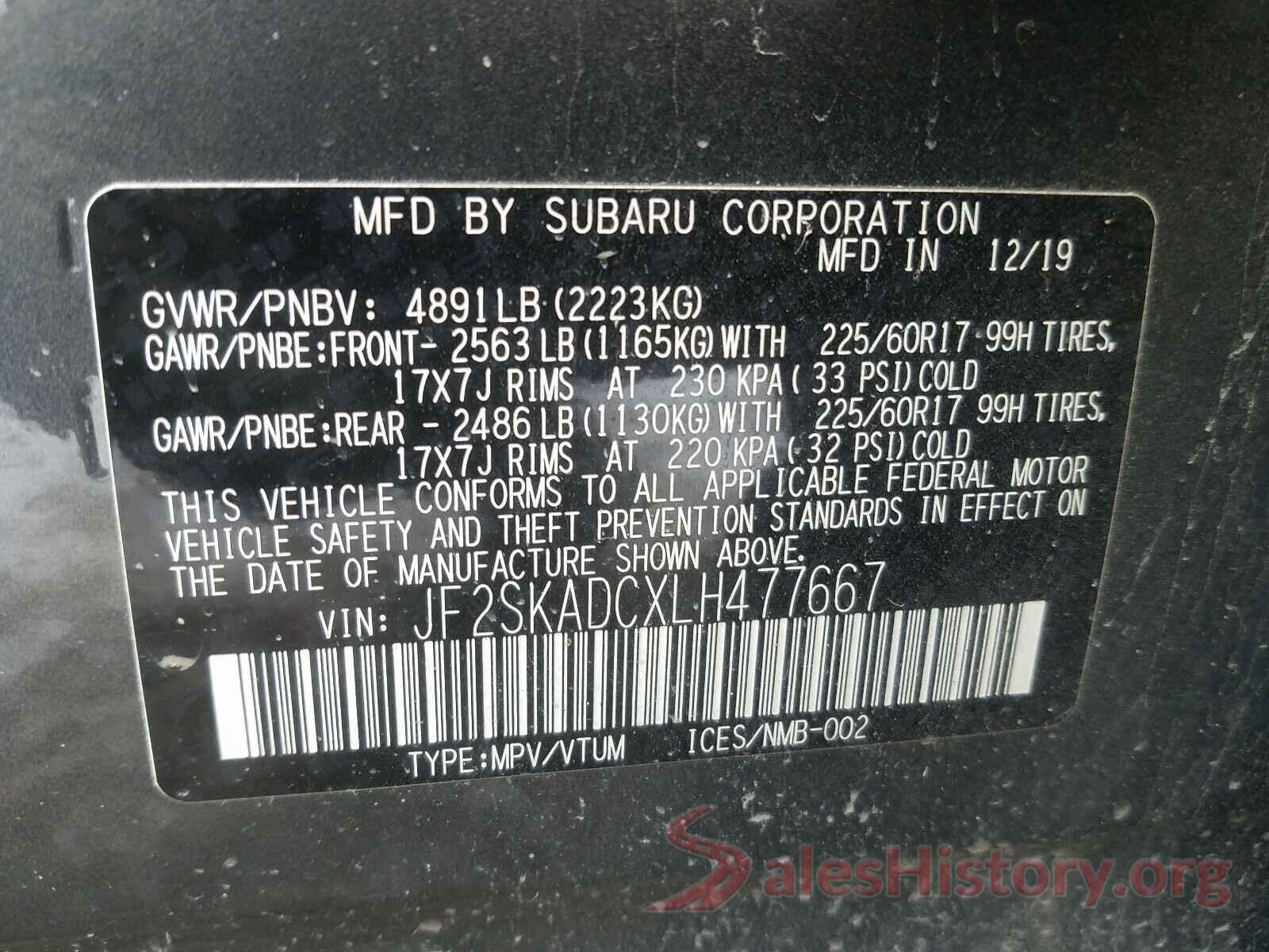 JF2SKADCXLH477667 2020 SUBARU FORESTER