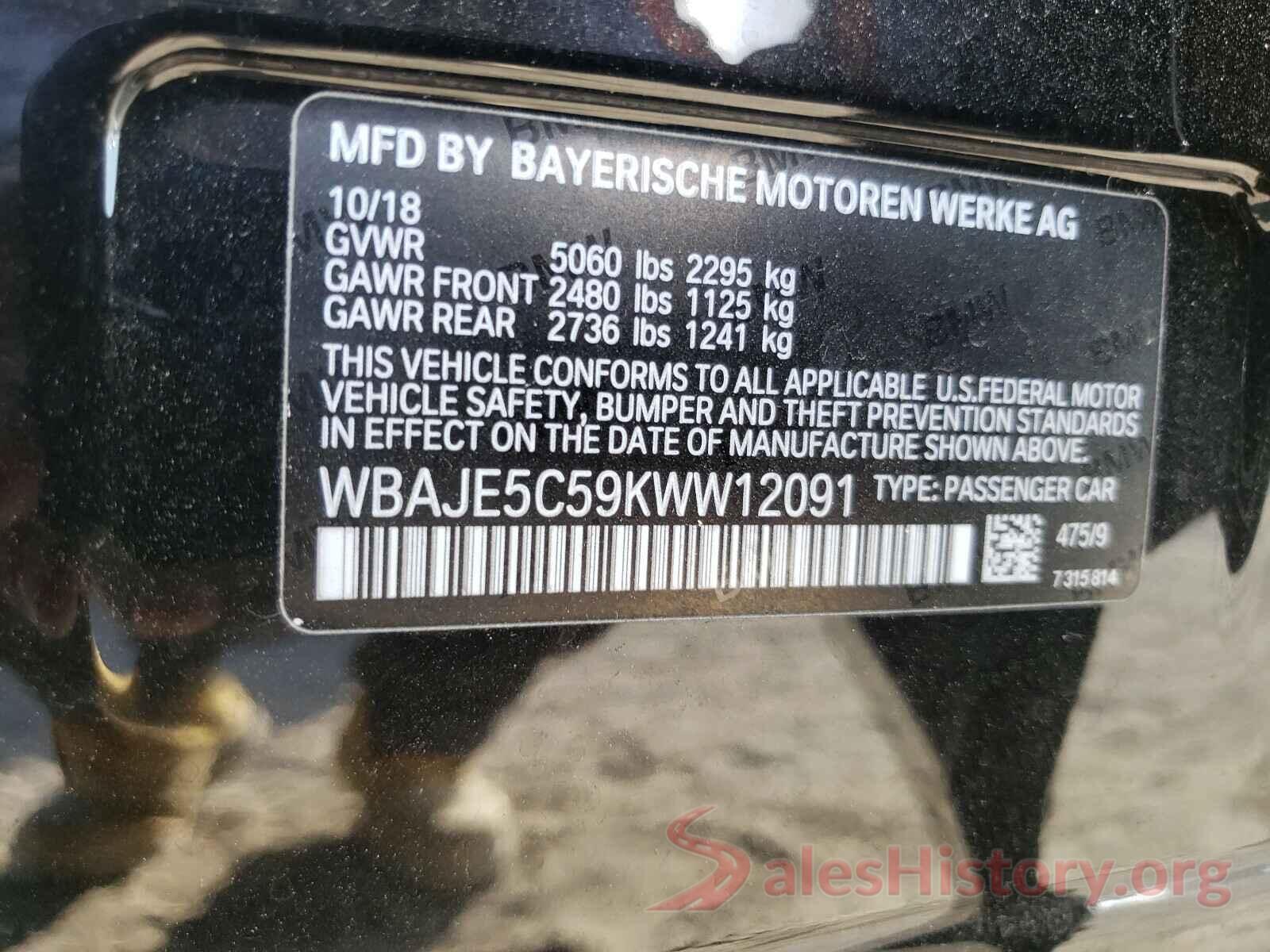 WBAJE5C59KWW12091 2019 BMW 5 SERIES