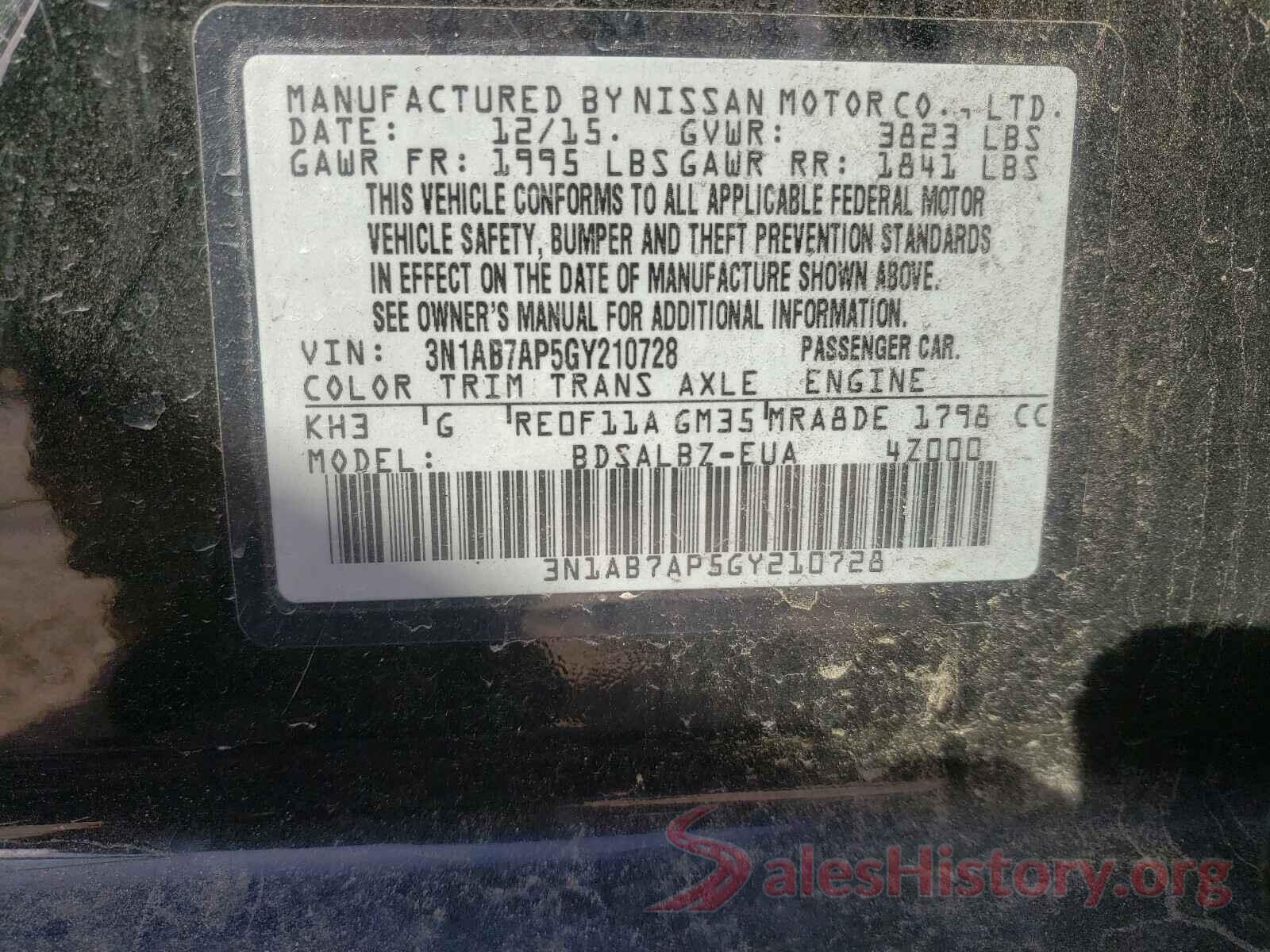 3N1AB7AP5GY210728 2016 NISSAN SENTRA