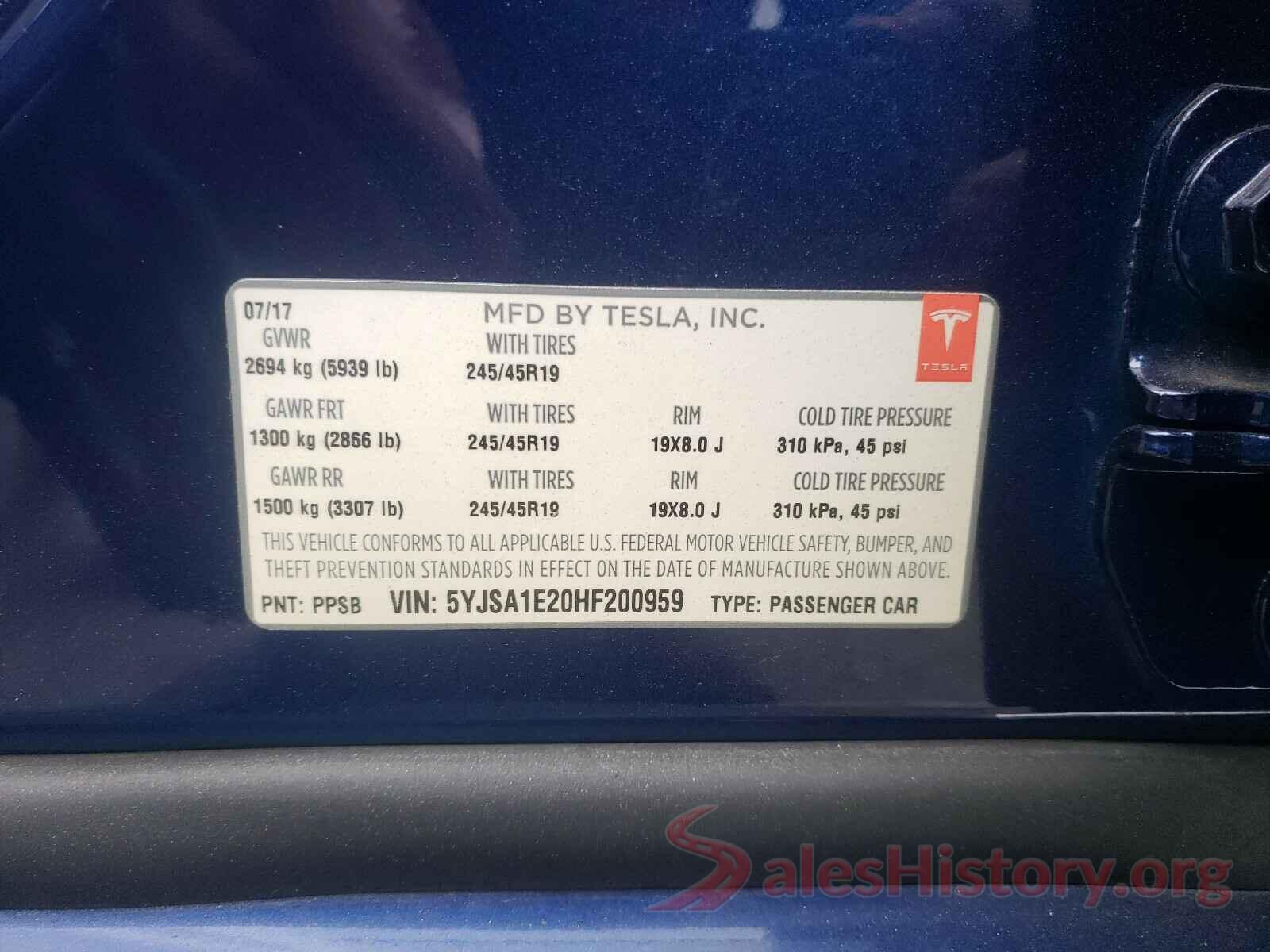 5YJSA1E20HF200959 2017 TESLA MODEL S