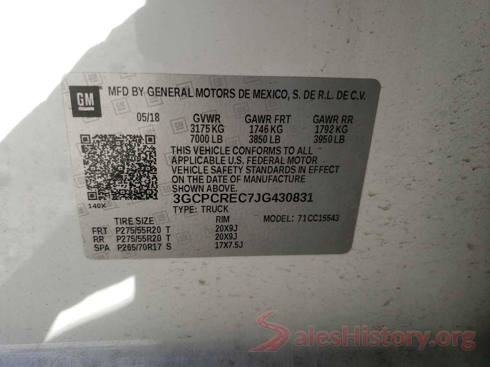 3GCPCREC7JG430831 2018 CHEVROLET SILVERADO