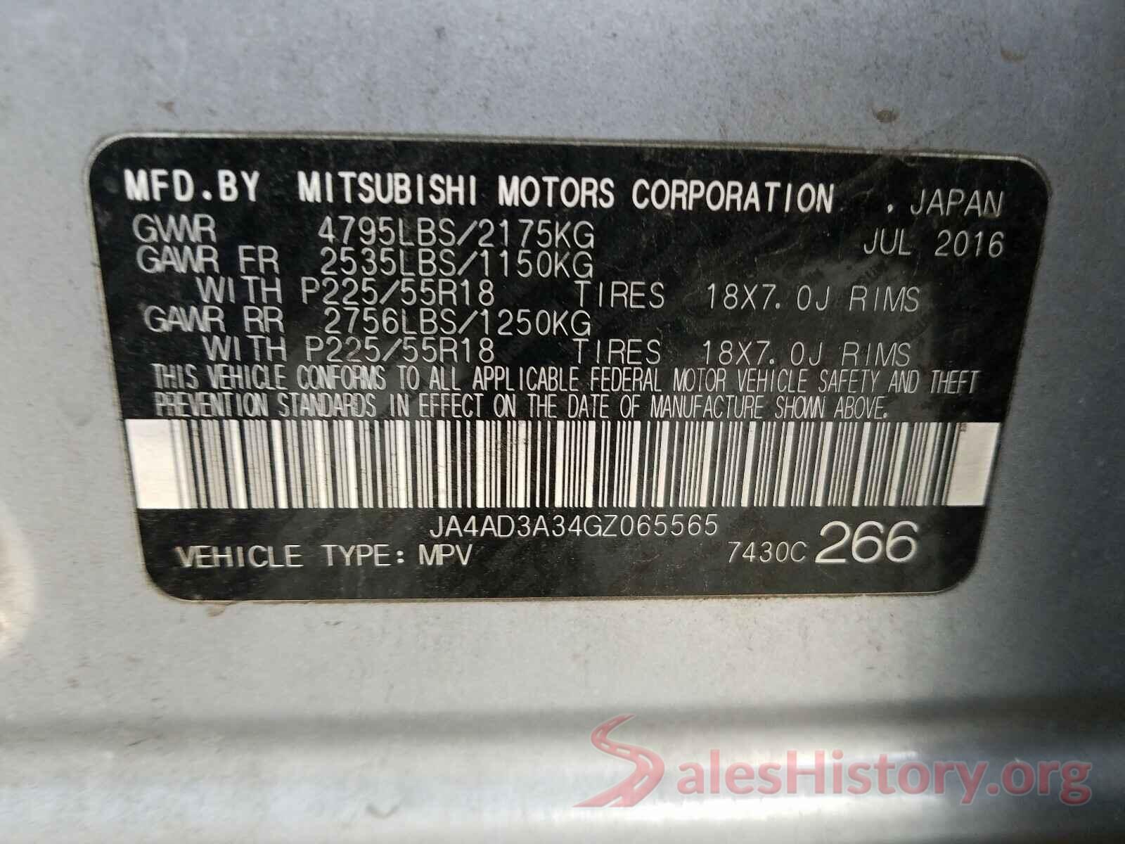 JA4AD3A34GZ065565 2016 MITSUBISHI OUTLANDER