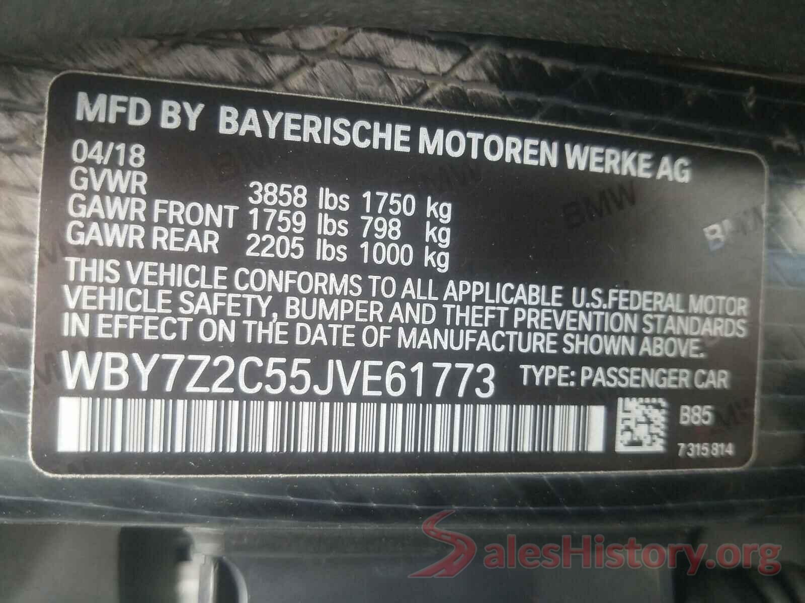 WBY7Z2C55JVE61773 2018 BMW I SERIES