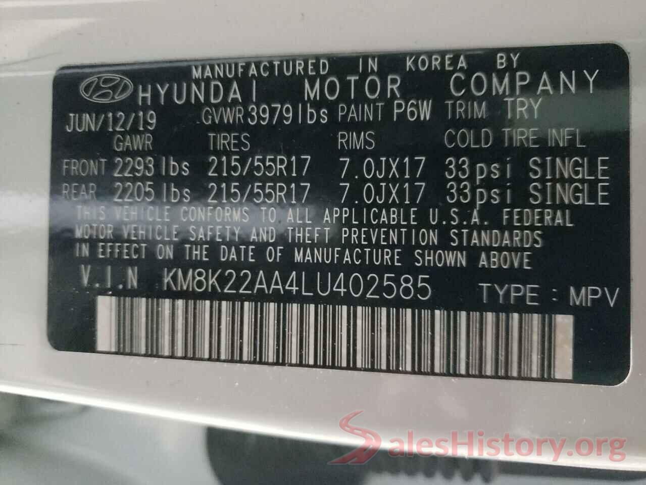 KM8K22AA4LU402585 2020 HYUNDAI KONA