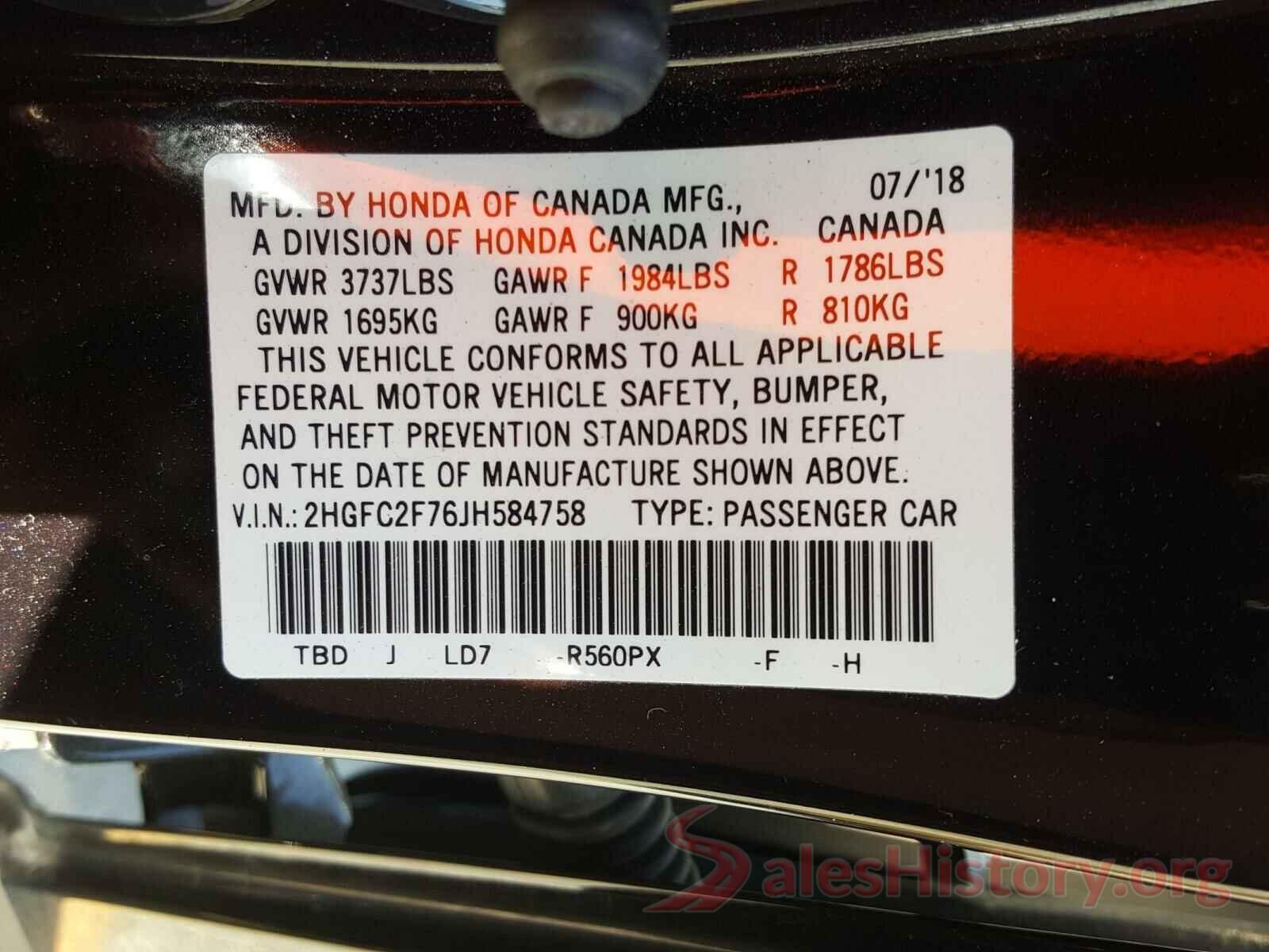 2HGFC2F76JH584758 2018 HONDA CIVIC