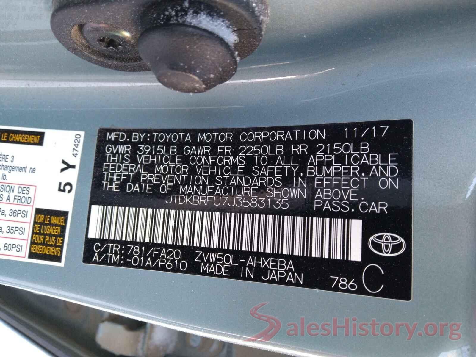 JTDKBRFU7J3583135 2018 TOYOTA PRIUS