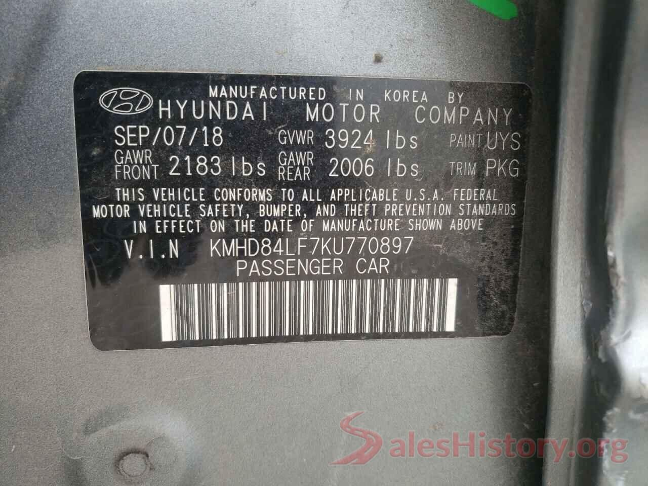 KMHD84LF7KU770897 2019 HYUNDAI ELANTRA