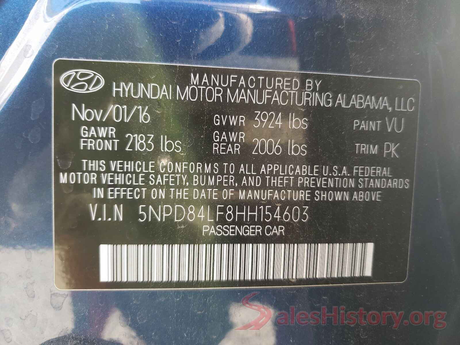 5NPD84LF8HH154603 2017 HYUNDAI ELANTRA