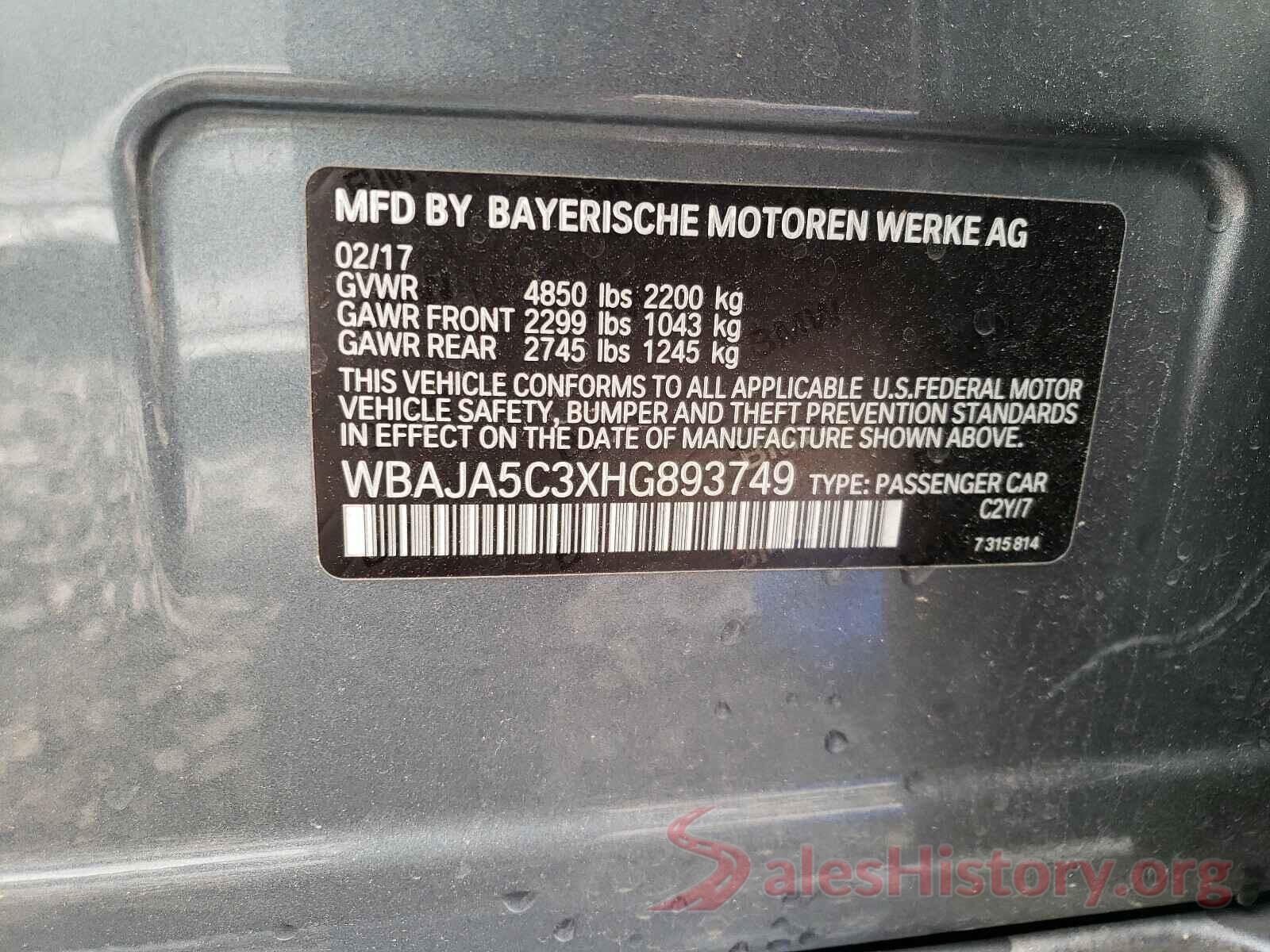 WBAJA5C3XHG893749 2017 BMW 5 SERIES