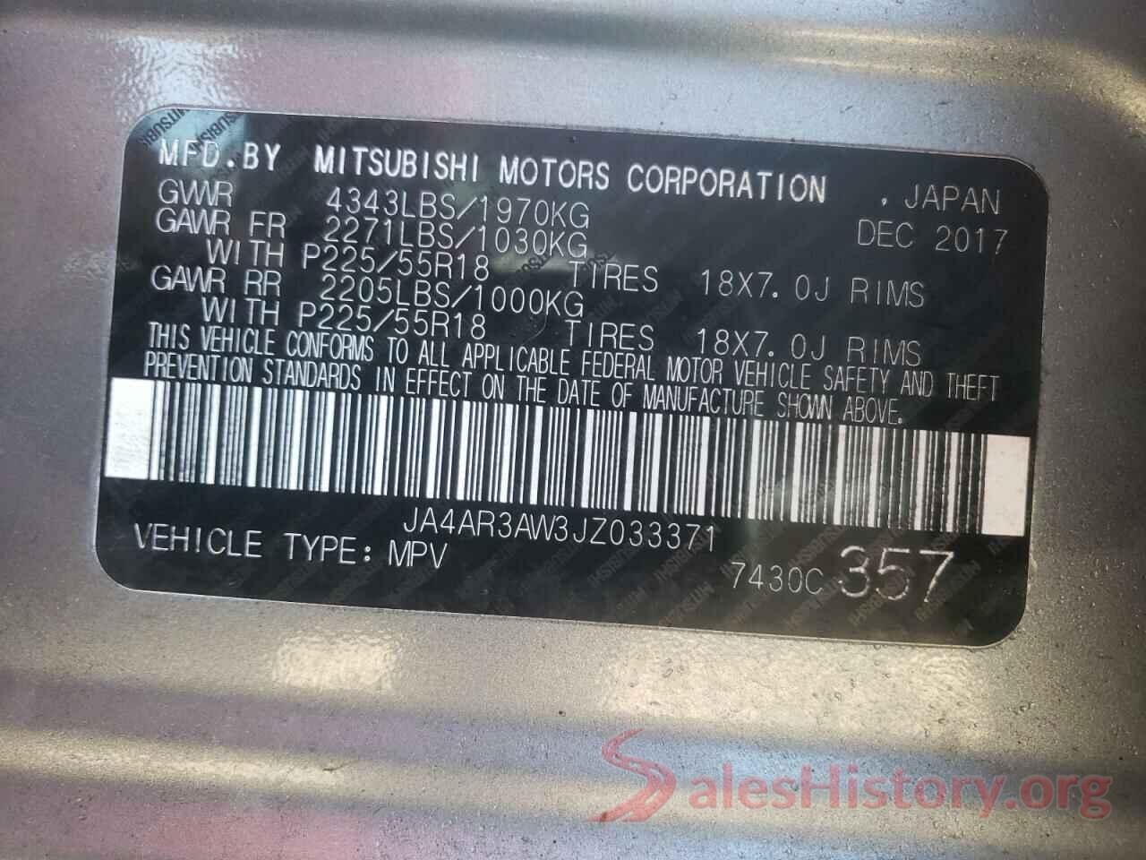 JA4AR3AW3JZ033371 2018 MITSUBISHI OUTLANDER