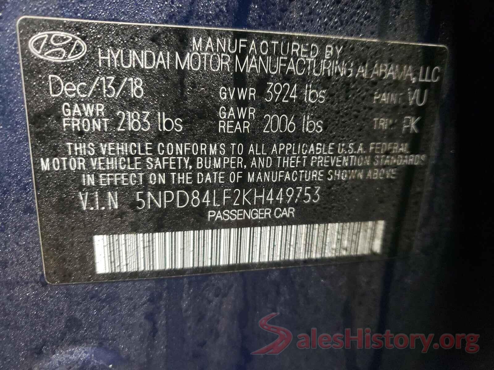 5NPD84LF2KH449753 2019 HYUNDAI ELANTRA