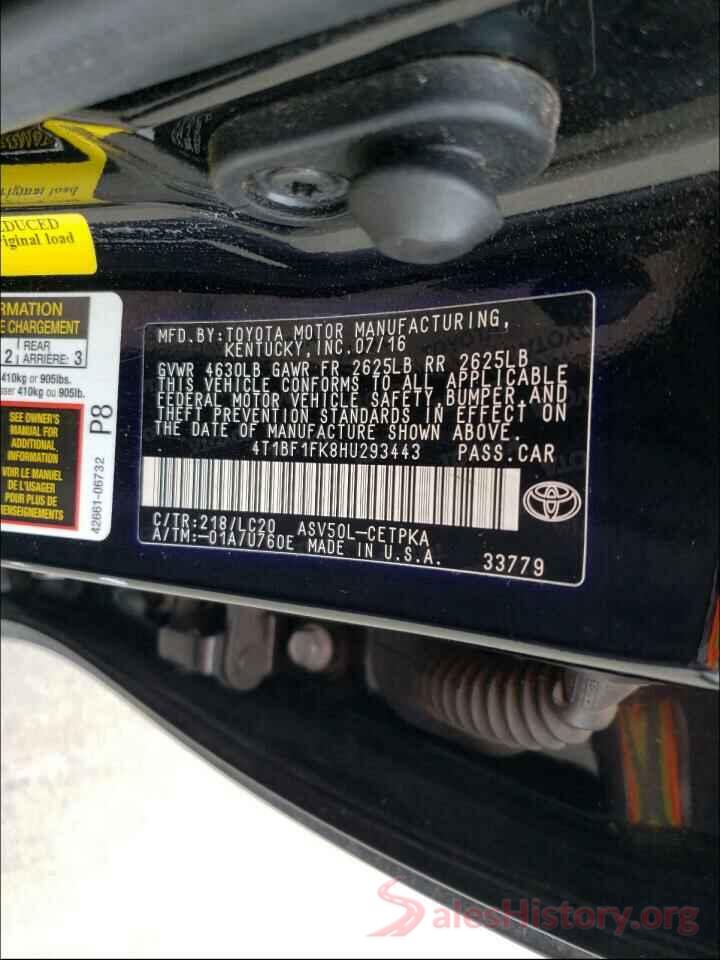 4T1BF1FK8HU293443 2017 TOYOTA CAMRY