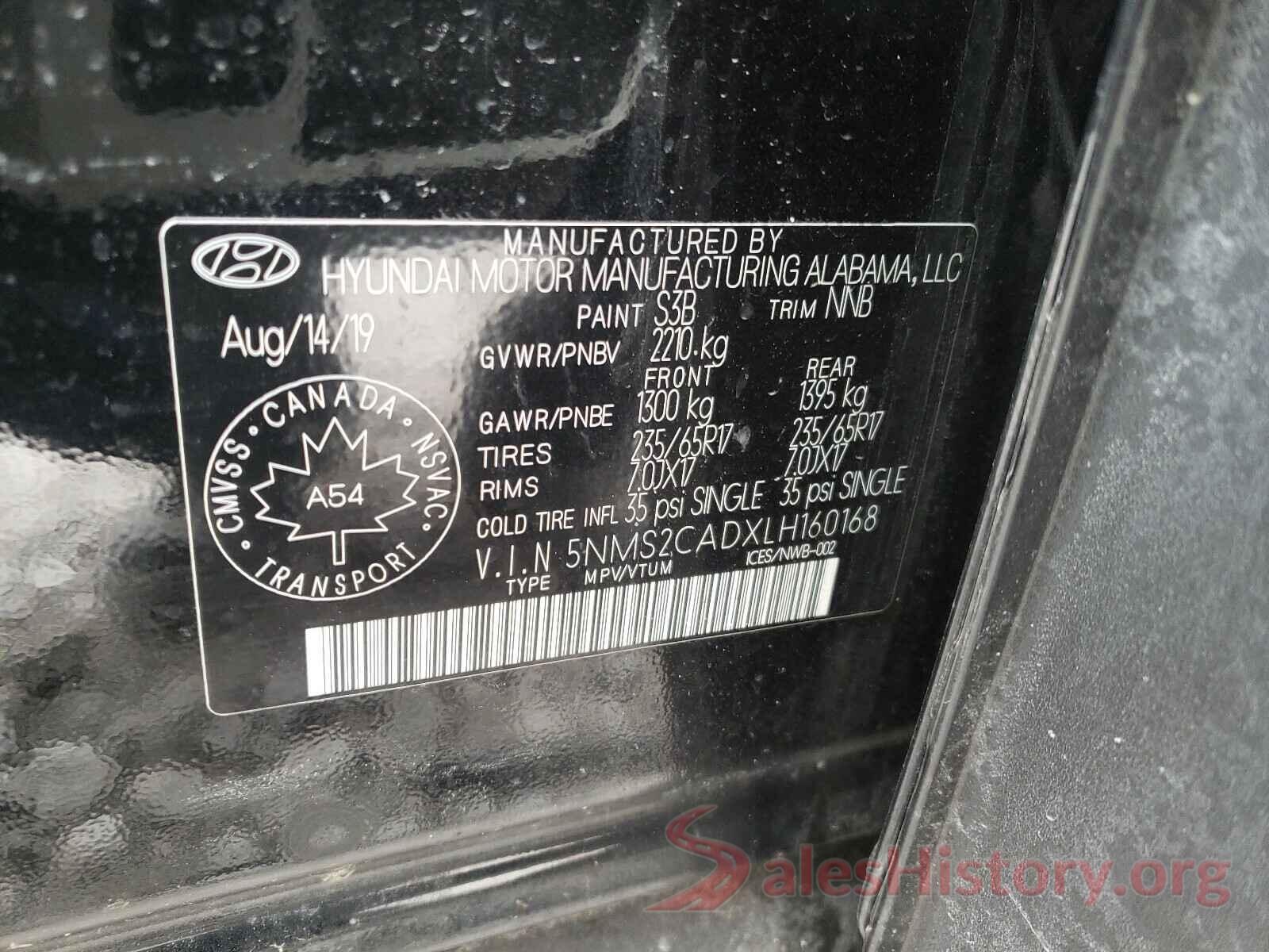 5NMS2CADXLH160168 2020 HYUNDAI SANTA FE