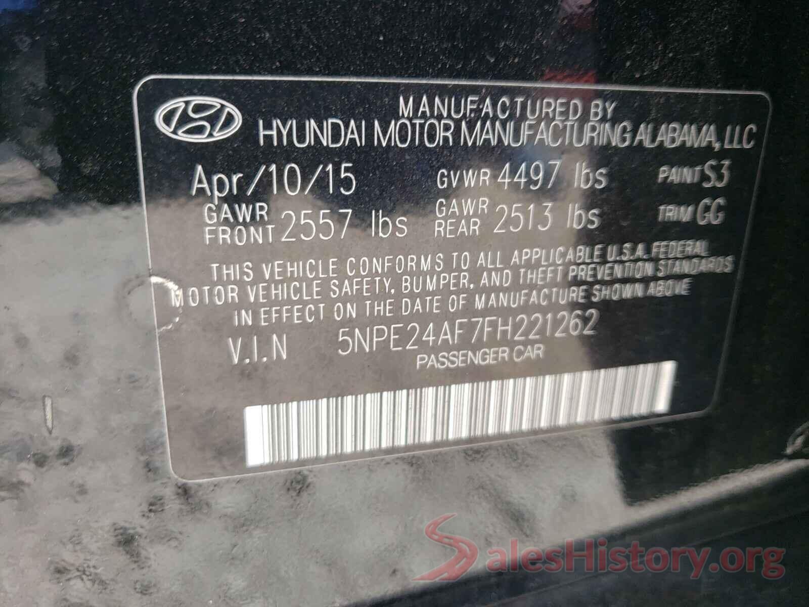 5NPE24AF7FH221262 2015 HYUNDAI SONATA