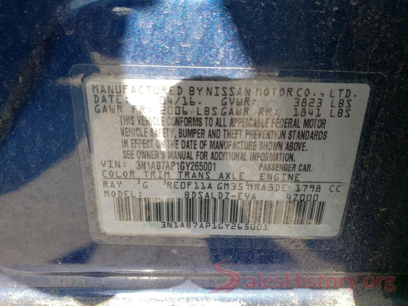 3N1AB7AP1GY265001 2016 NISSAN SENTRA