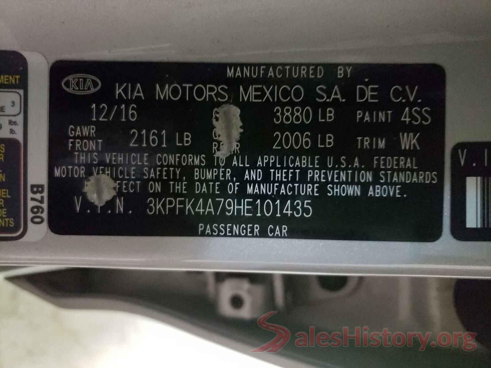 3KPFK4A79HE101435 2017 KIA FORTE