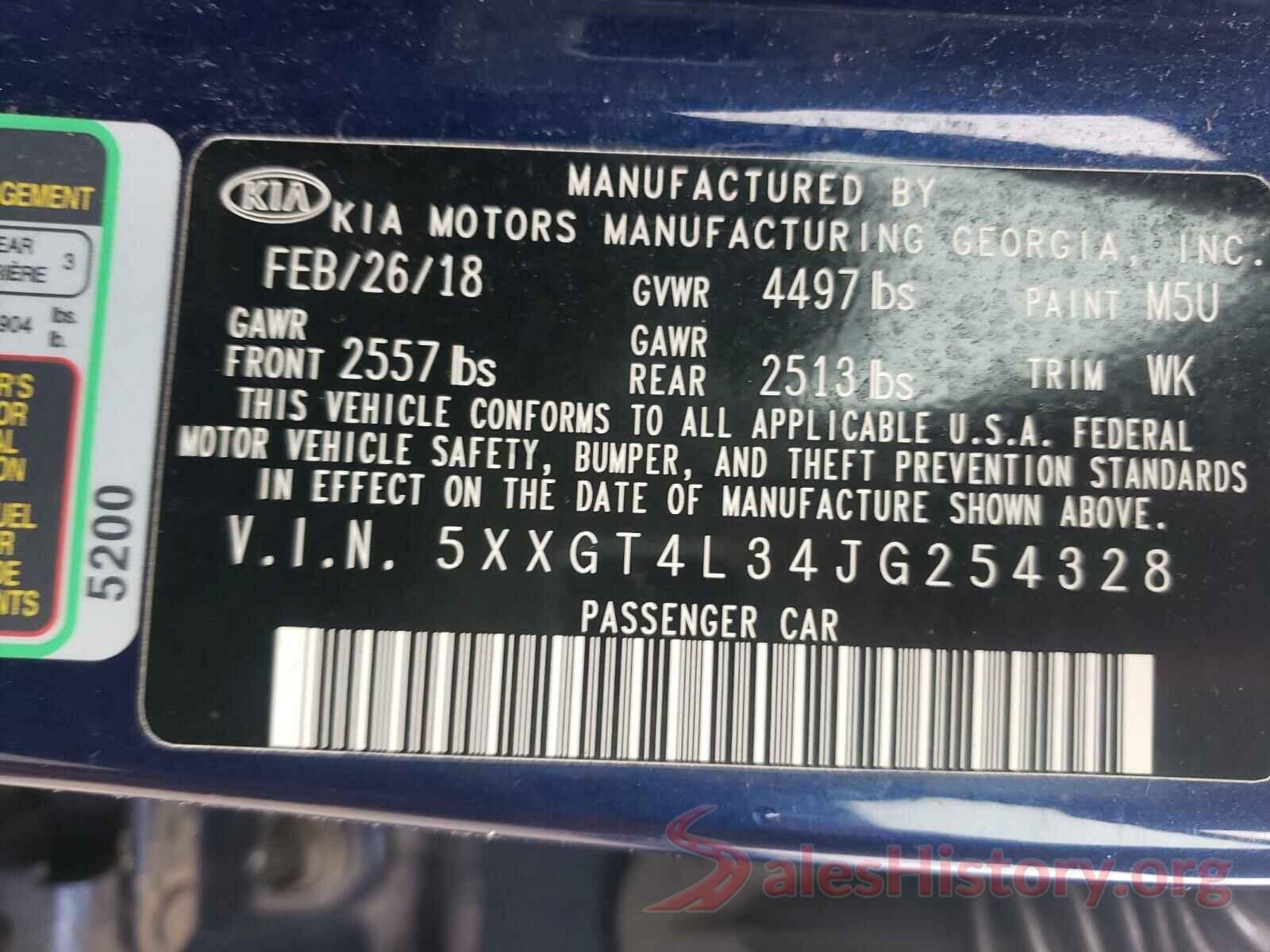 5XXGT4L34JG254328 2018 KIA OPTIMA