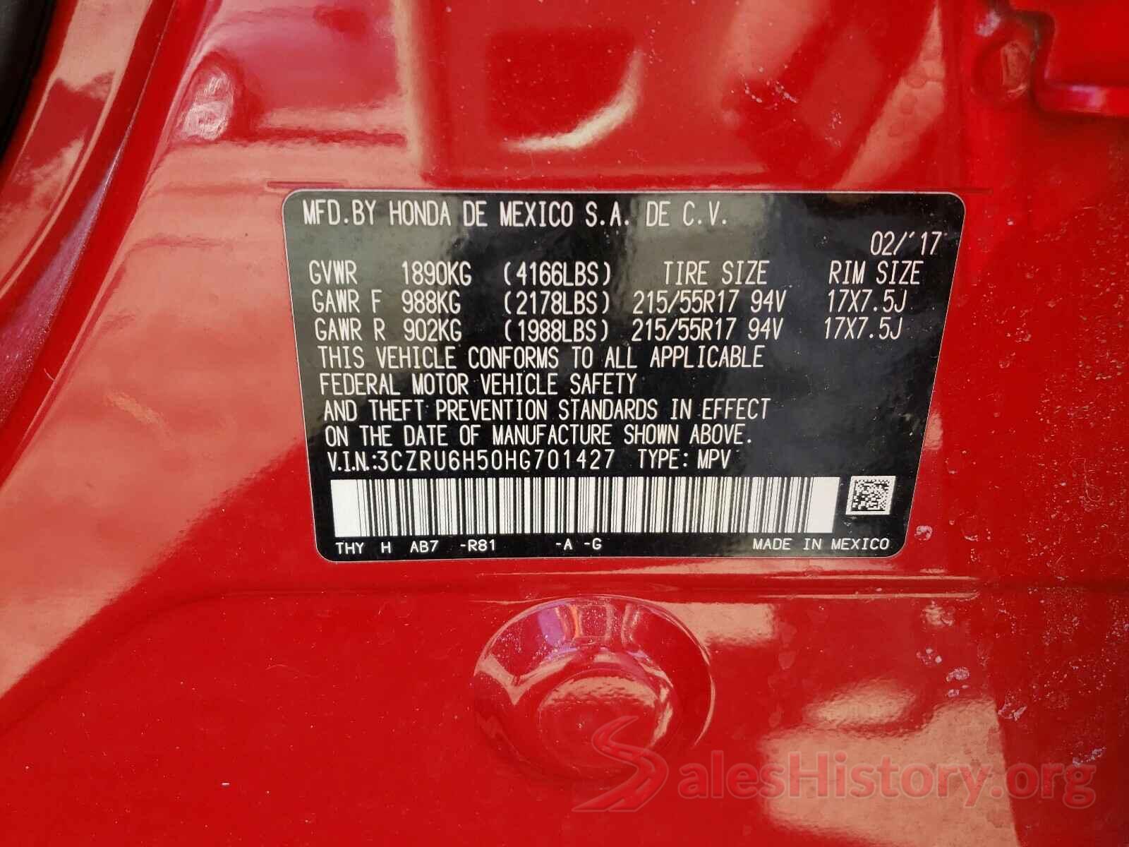 3CZRU6H50HG701427 2017 HONDA HR-V