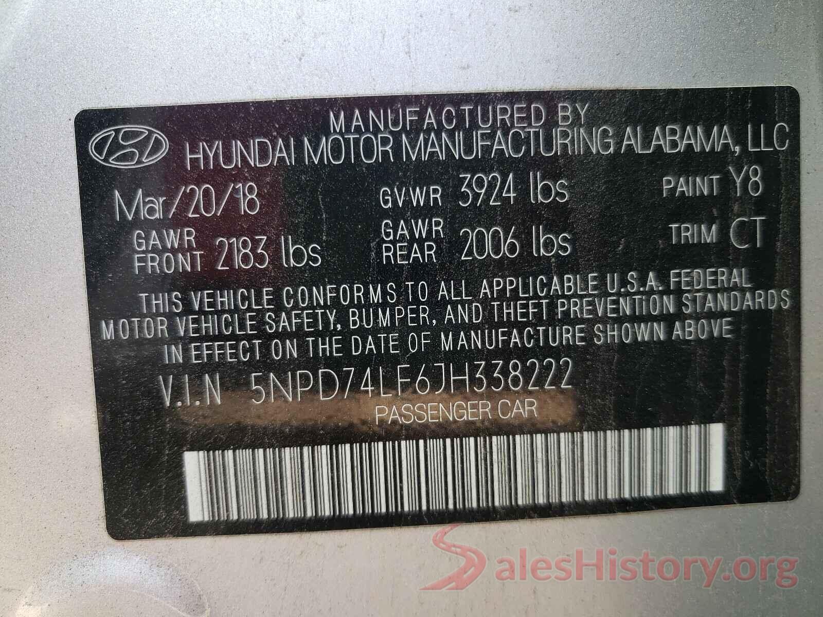 5NPD74LF6JH338222 2018 HYUNDAI ELANTRA