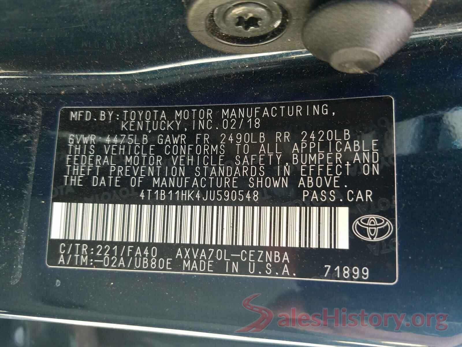 4T1B11HK4JU590548 2018 TOYOTA CAMRY