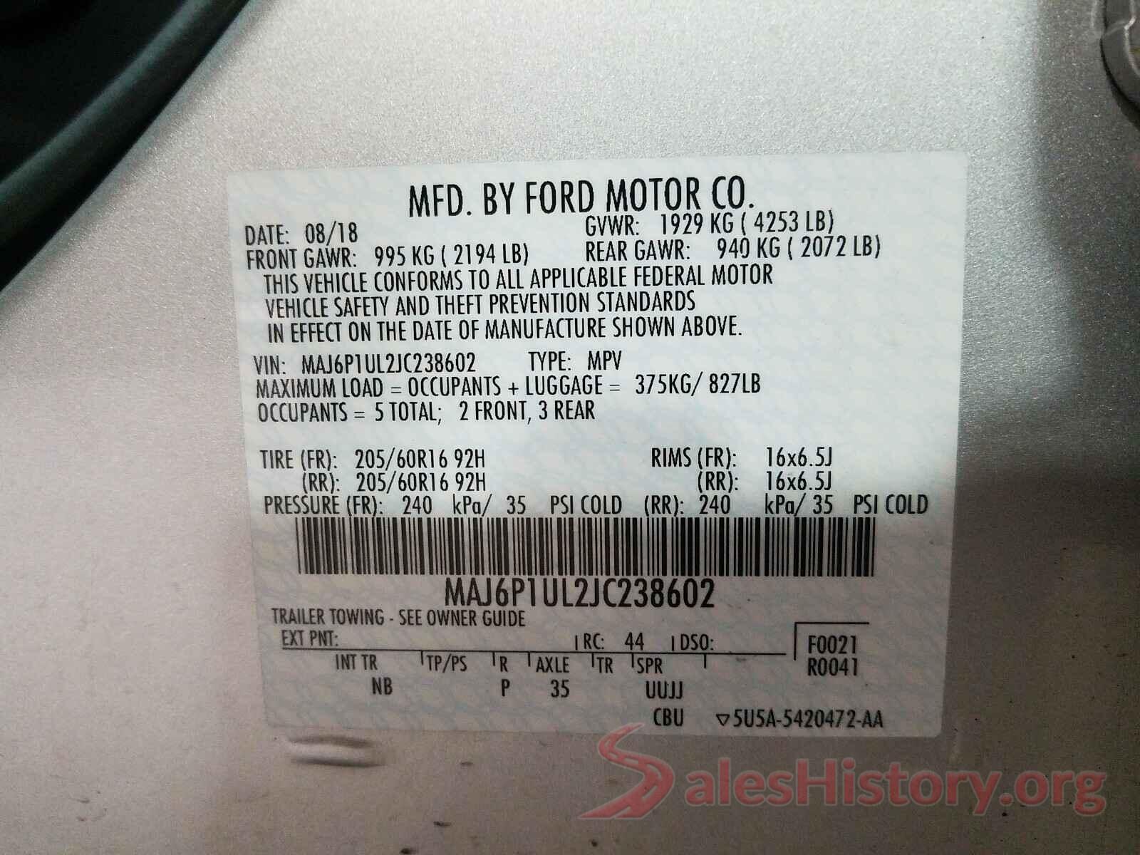 MAJ6P1UL2JC238602 2018 FORD ALL OTHER