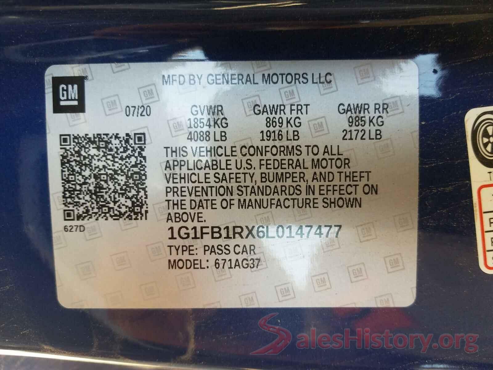 1G1FB1RX6L0147477 2020 CHEVROLET CAMARO