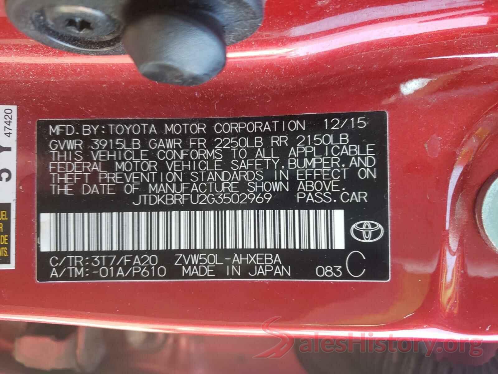 JTDKBRFU2G3502969 2016 TOYOTA PRIUS