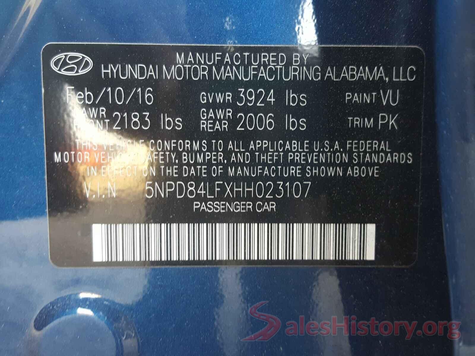 5NPD84LFXHH023107 2017 HYUNDAI ELANTRA