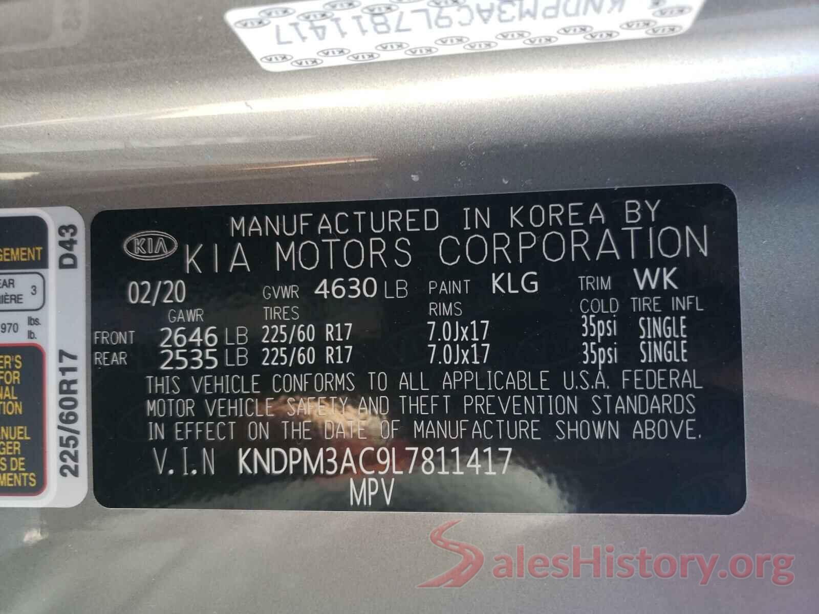 KNDPM3AC9L7811417 2020 KIA SPORTAGE