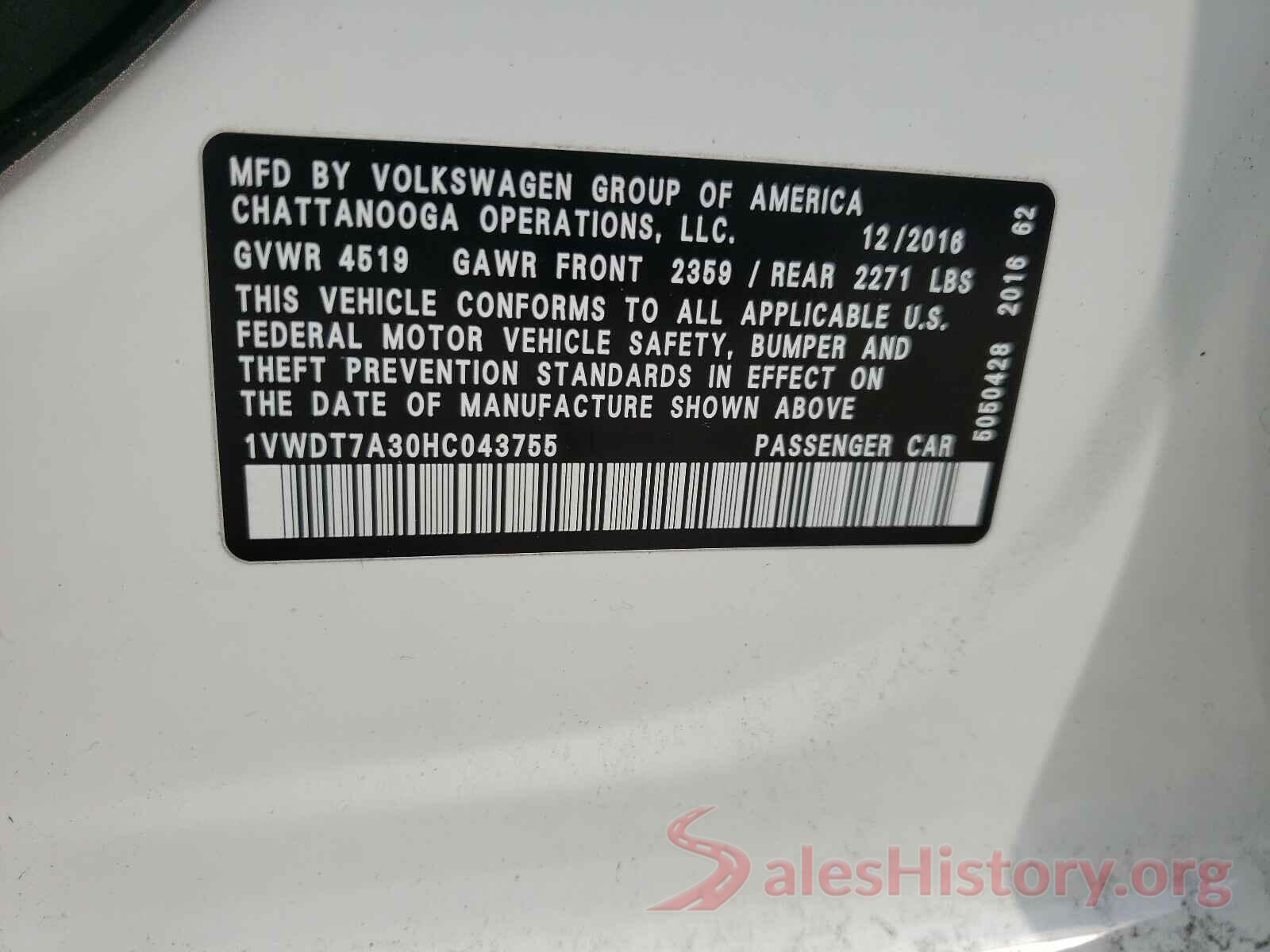 1VWDT7A30HC043755 2017 VOLKSWAGEN PASSAT